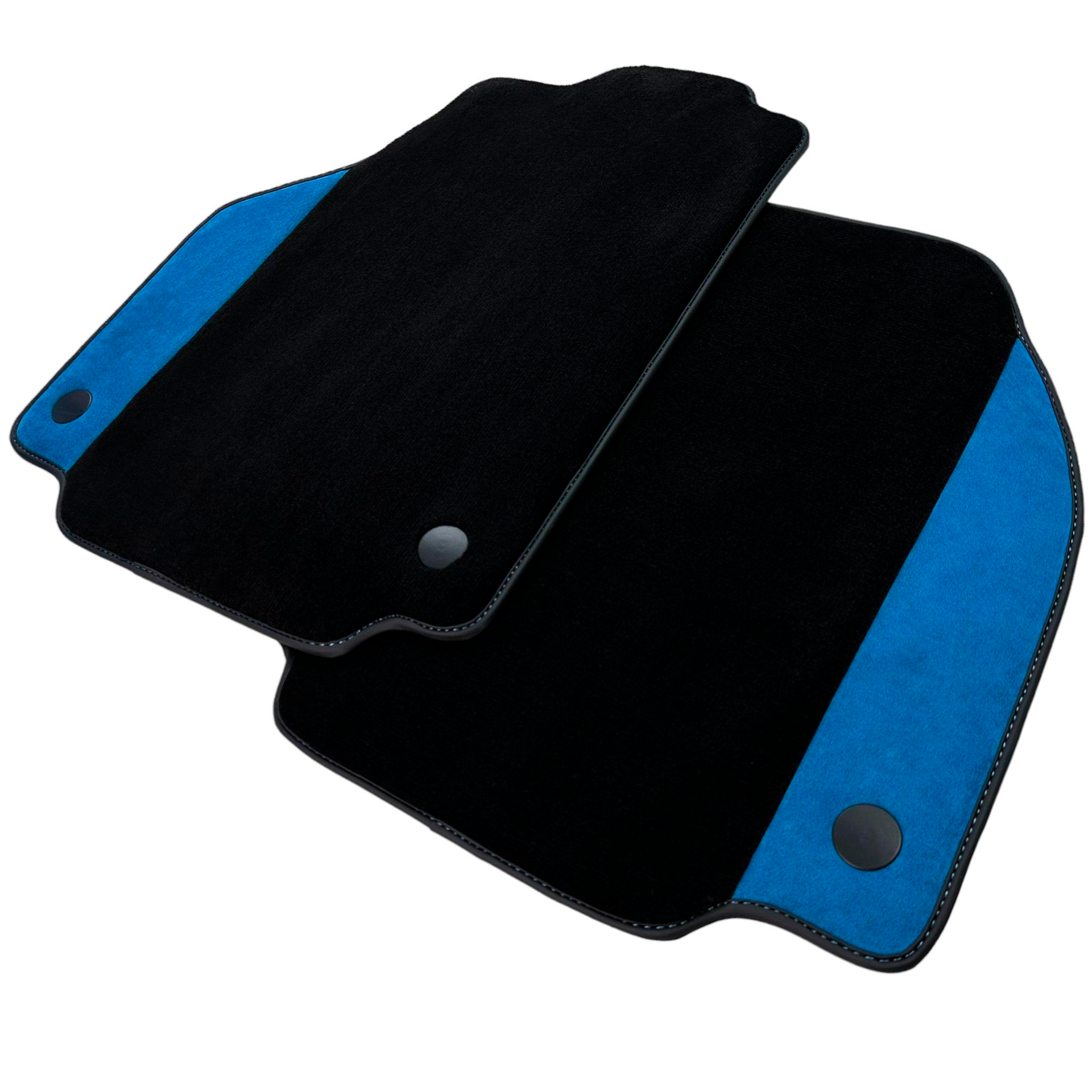 Black Car Mats For Ferrari 488 Pista Spider 2019-2021 With Blue Alcantara Leather