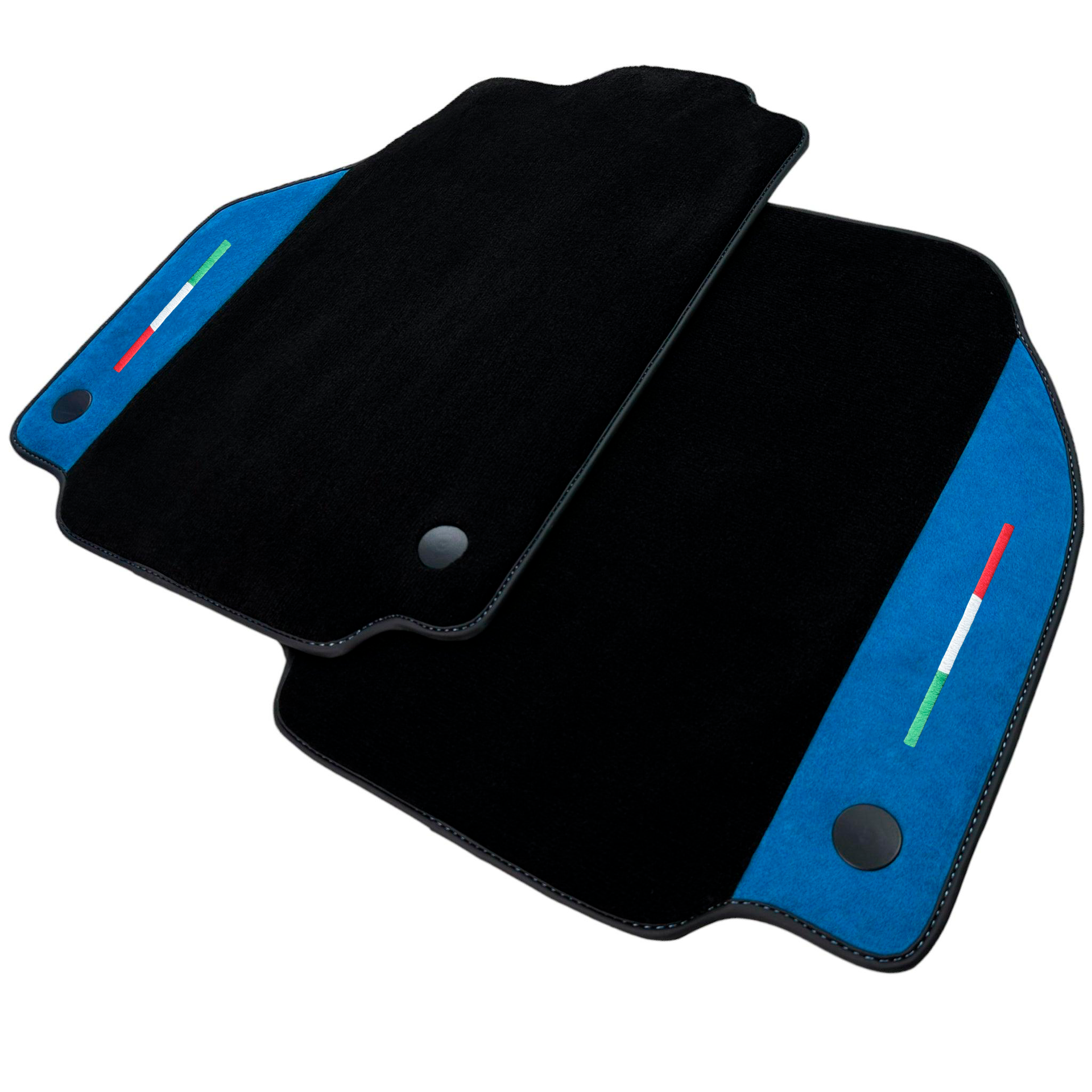 Black Car Mats For Ferrari 488 Pista Spider 2019-2021 With Blue Alcantara Leather
