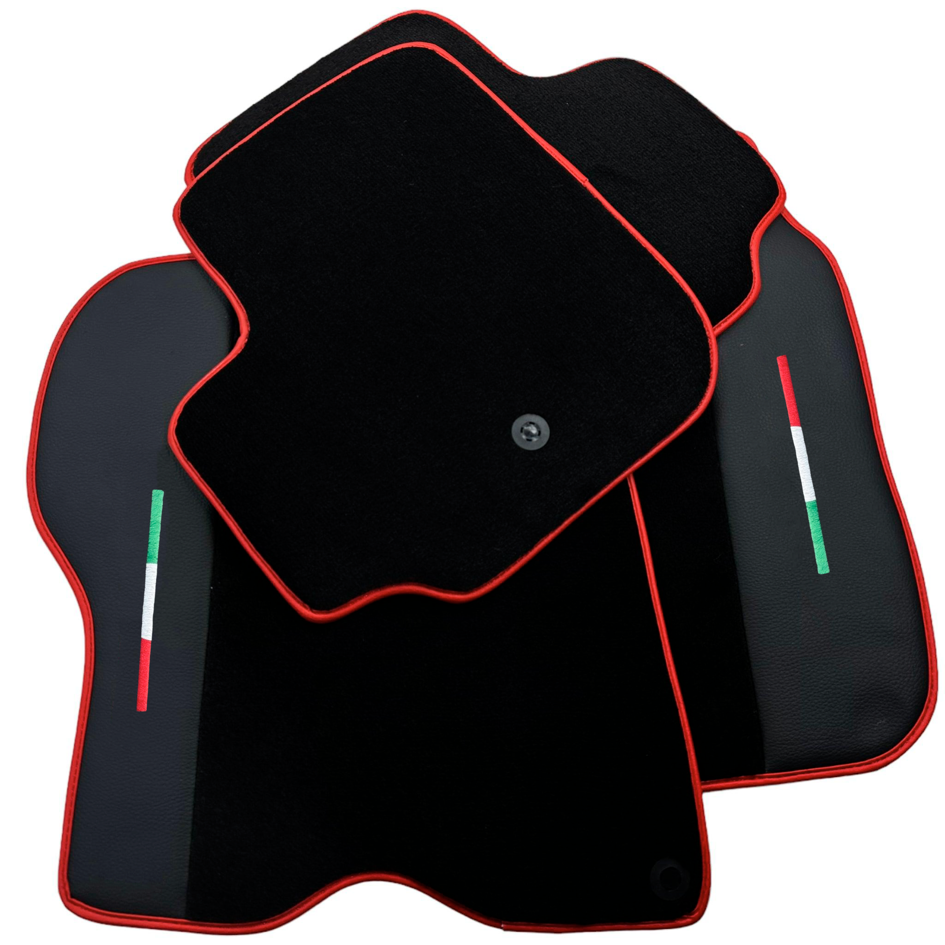Black Car Mats For Ferrari GTC4 Lusso (2016-2023) with Leather and Red Trim