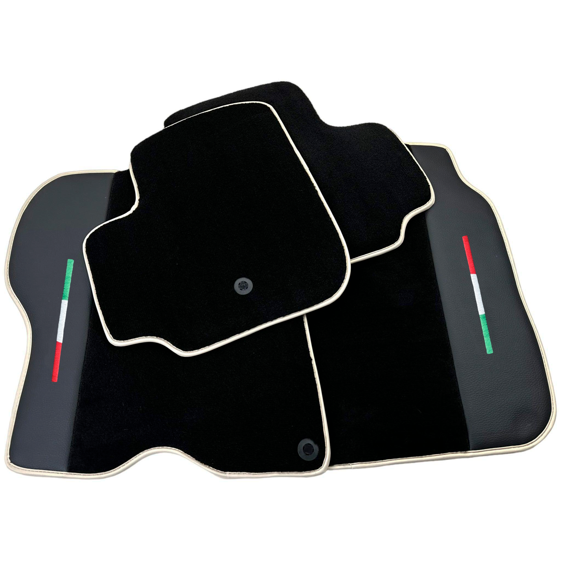 Black Car Mats For Ferrari GTC4 Lusso (2016-2023) with Leather | Beige Trim