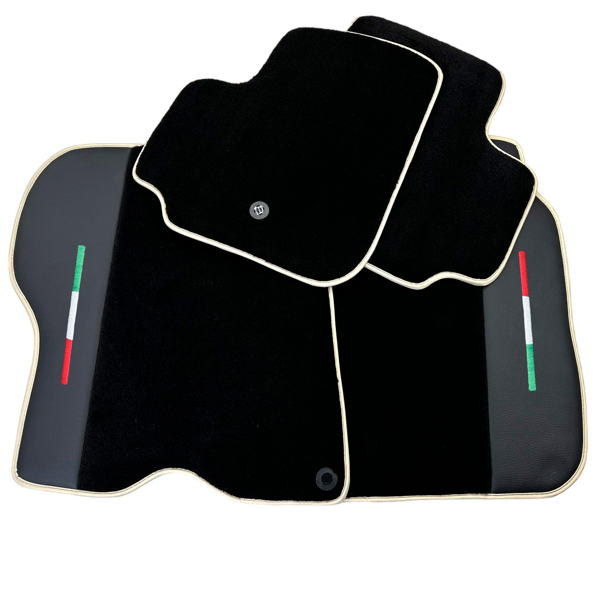 Black Car Mats For Ferrari GTC4 Lusso (2016-2023) with Leather | Beige Trim