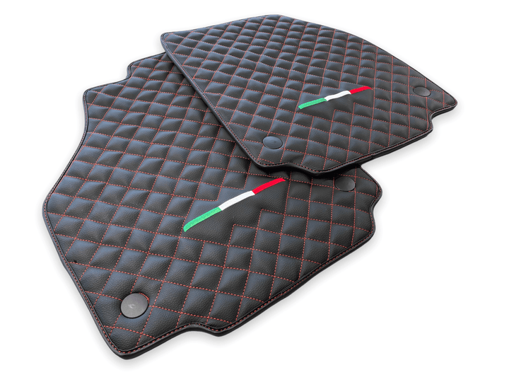 Leather Floor Mats For Ferrari 488 GTB 2015-2022 Scuderia Brand Italian Edition - Scuderia