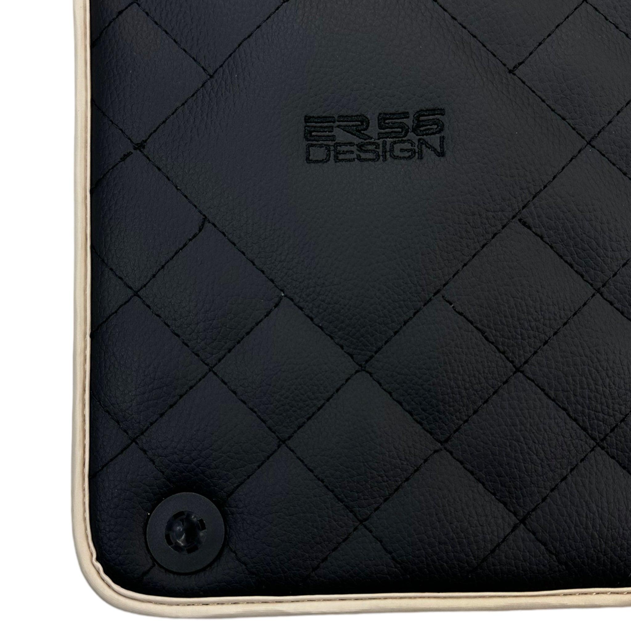 Leather Floor Mats for Ferrari California T (2008-2014) Black Sewing ER56 Design | Beige Trim