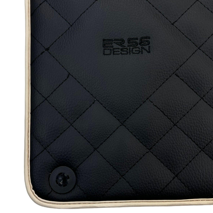 Leather Floor Mats for Ferrari California T (2008-2014) Black Sewing ER56 Design | Beige Trim
