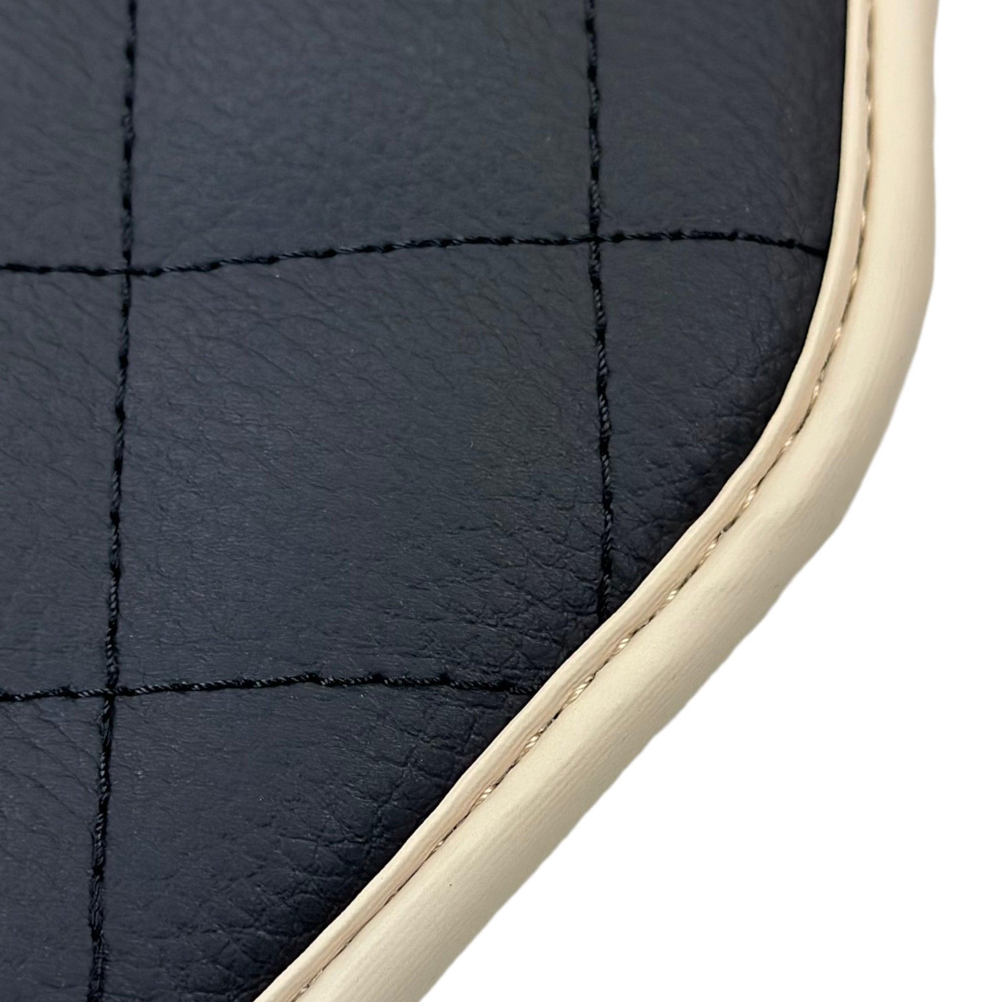 Leather Floor Mats for Ferrari California T (2008-2014) Black Sewing ER56 Design | Beige Trim