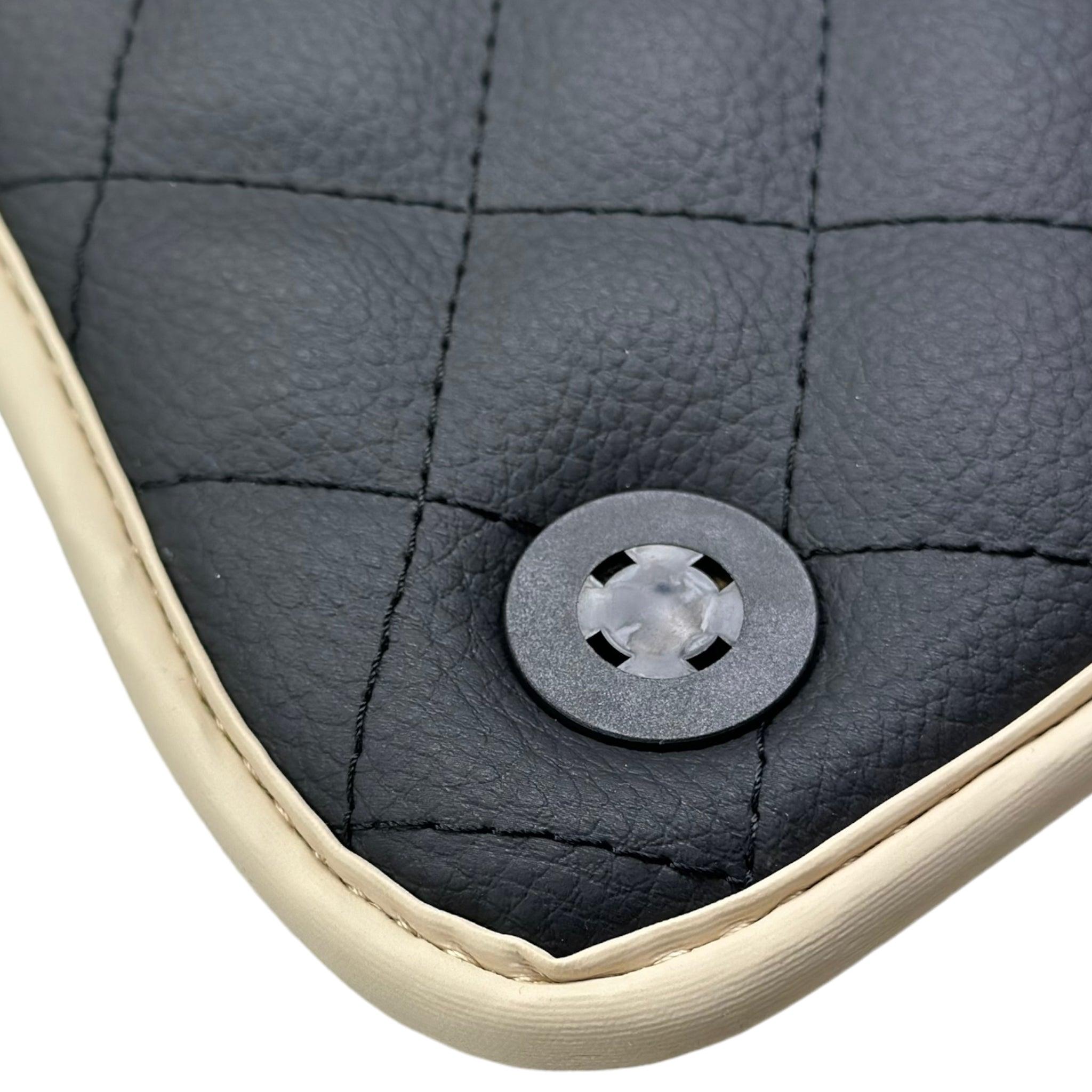 Leather Floor Mats for Ferrari California T (2008-2014) Black Sewing ER56 Design | Beige Trim