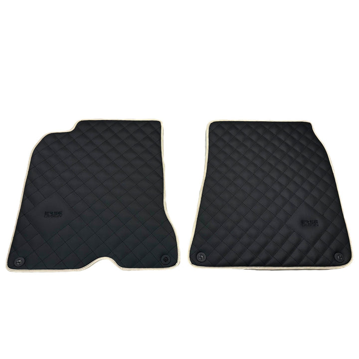 Leather Floor Mats for Ferrari California T (2008-2014) Black Sewing ER56 Design | Beige Trim