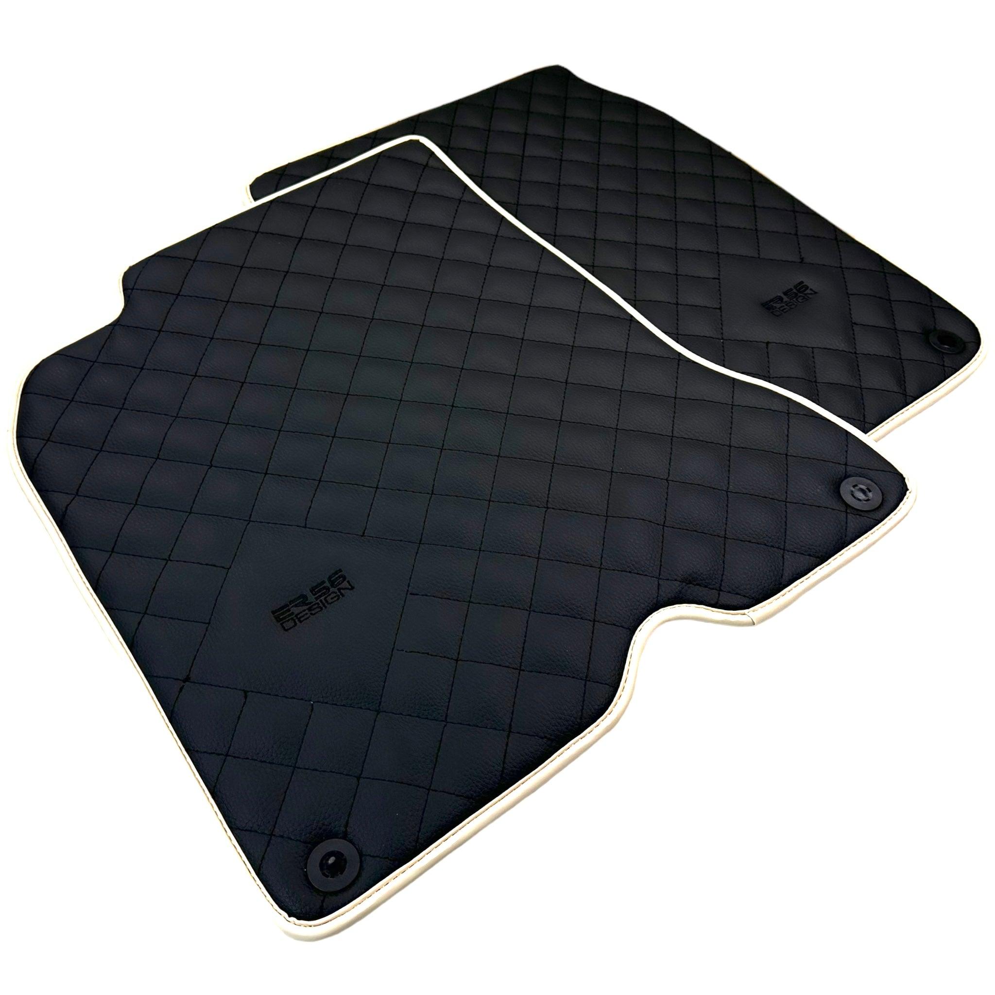 Leather Floor Mats for Ferrari California T (2008-2014) Black Sewing ER56 Design | Beige Trim