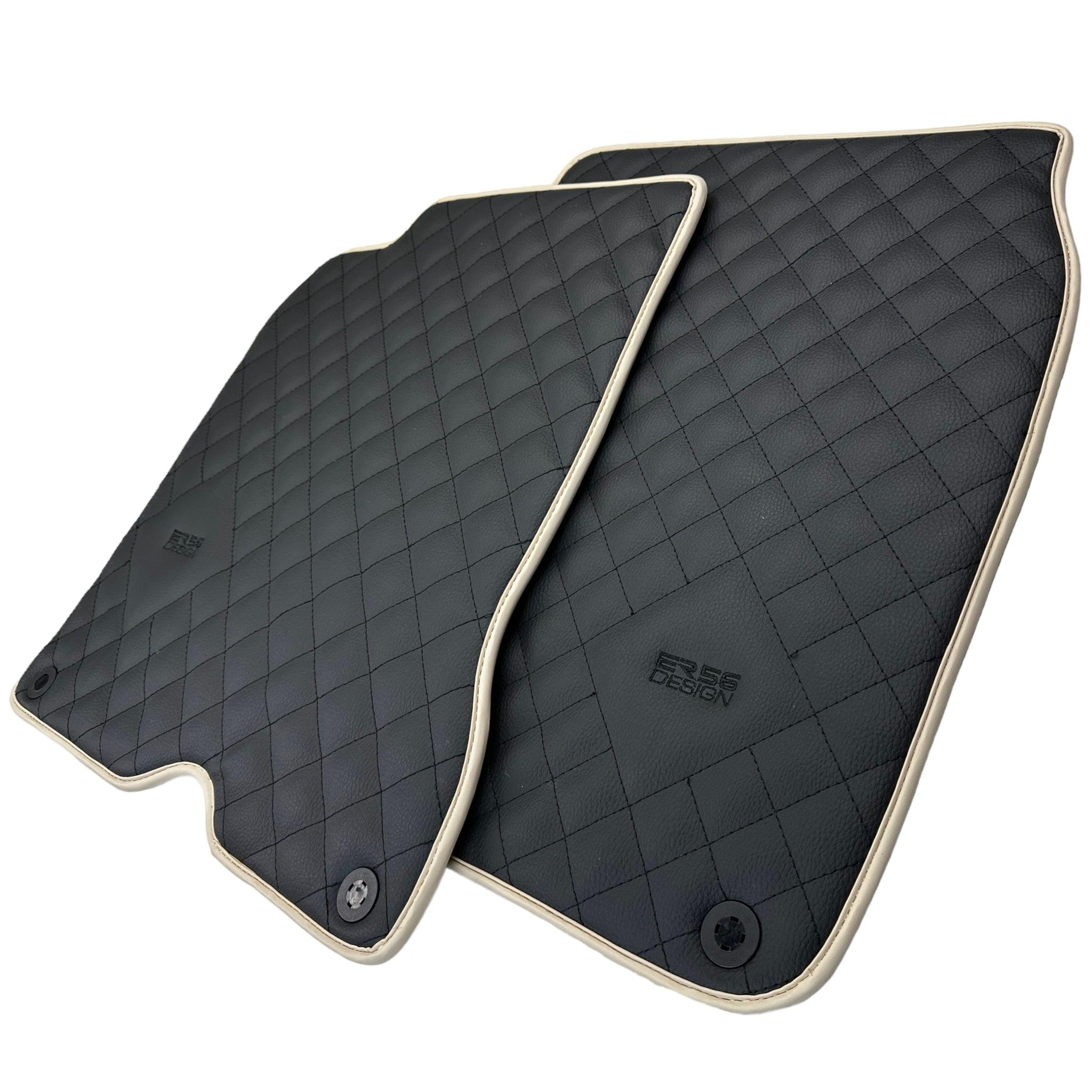 Leather Floor Mats for Ferrari California T (2008-2014) Black Sewing ER56 Design | Beige Trim