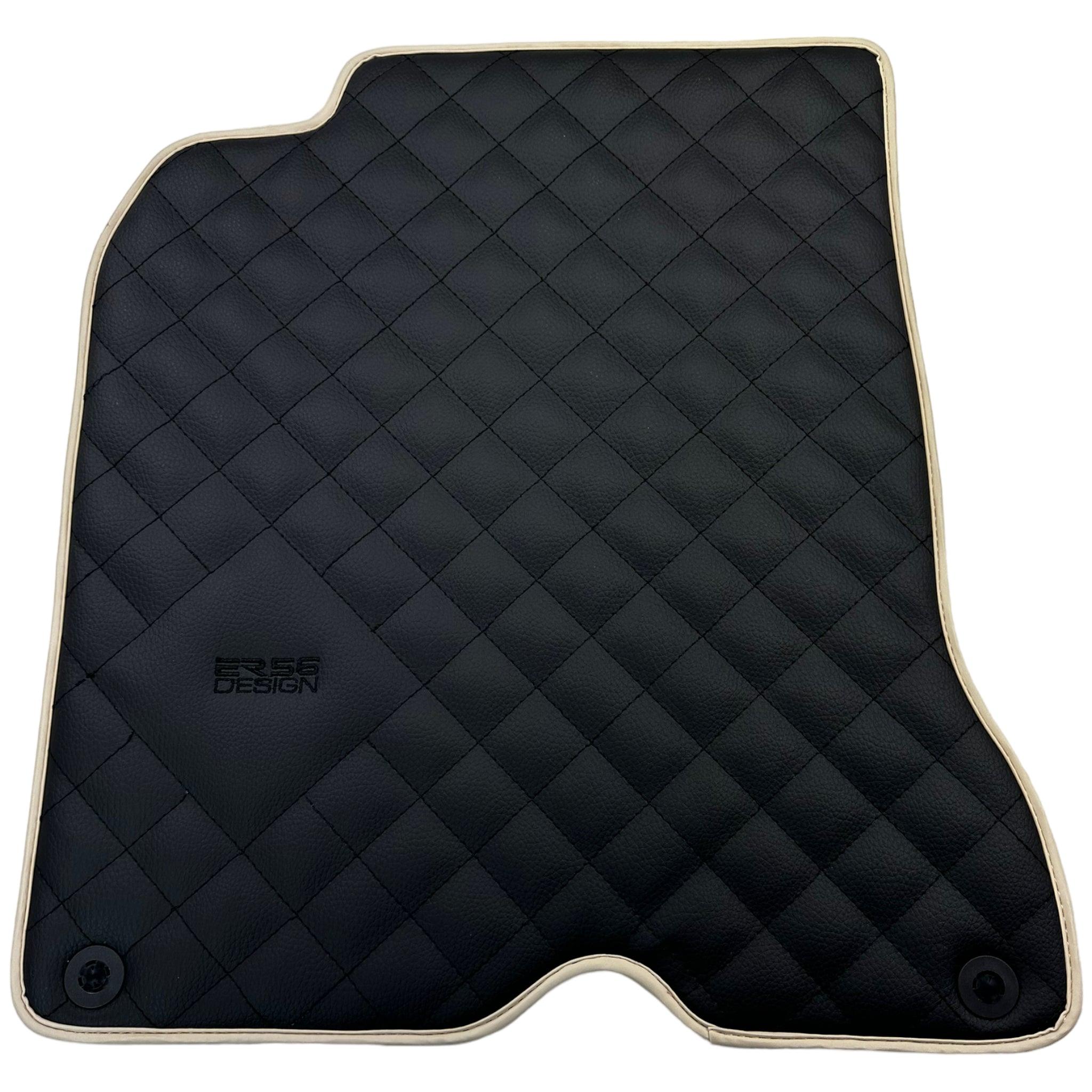 Leather Floor Mats for Ferrari California T (2008-2014) Black Sewing ER56 Design | Beige Trim