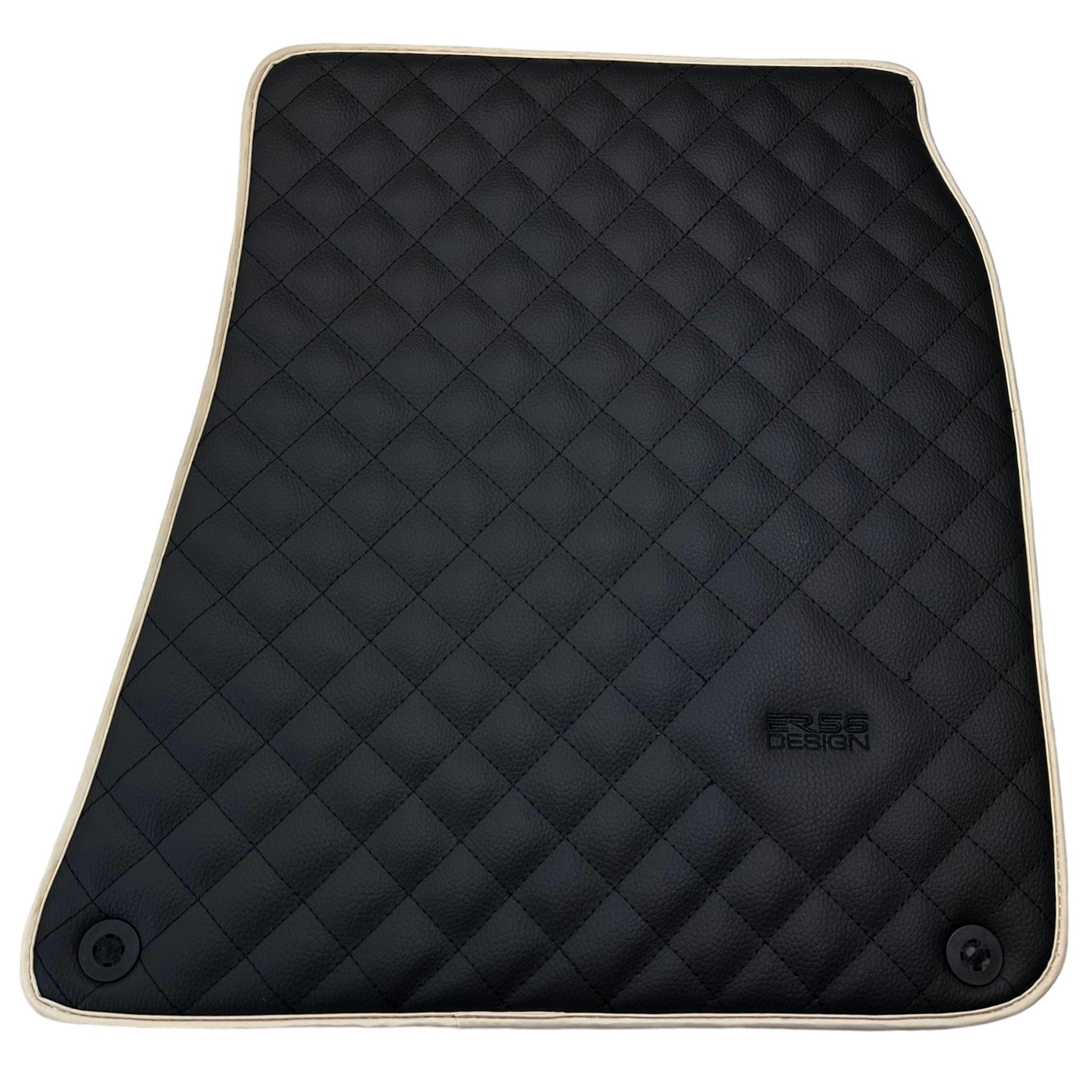 Leather Floor Mats for Ferrari California T (2008-2014) Black Sewing ER56 Design | Beige Trim