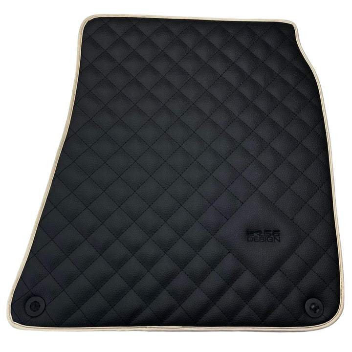 Leather Floor Mats for Ferrari California T (2008-2014) Black Sewing ER56 Design | Beige Trim