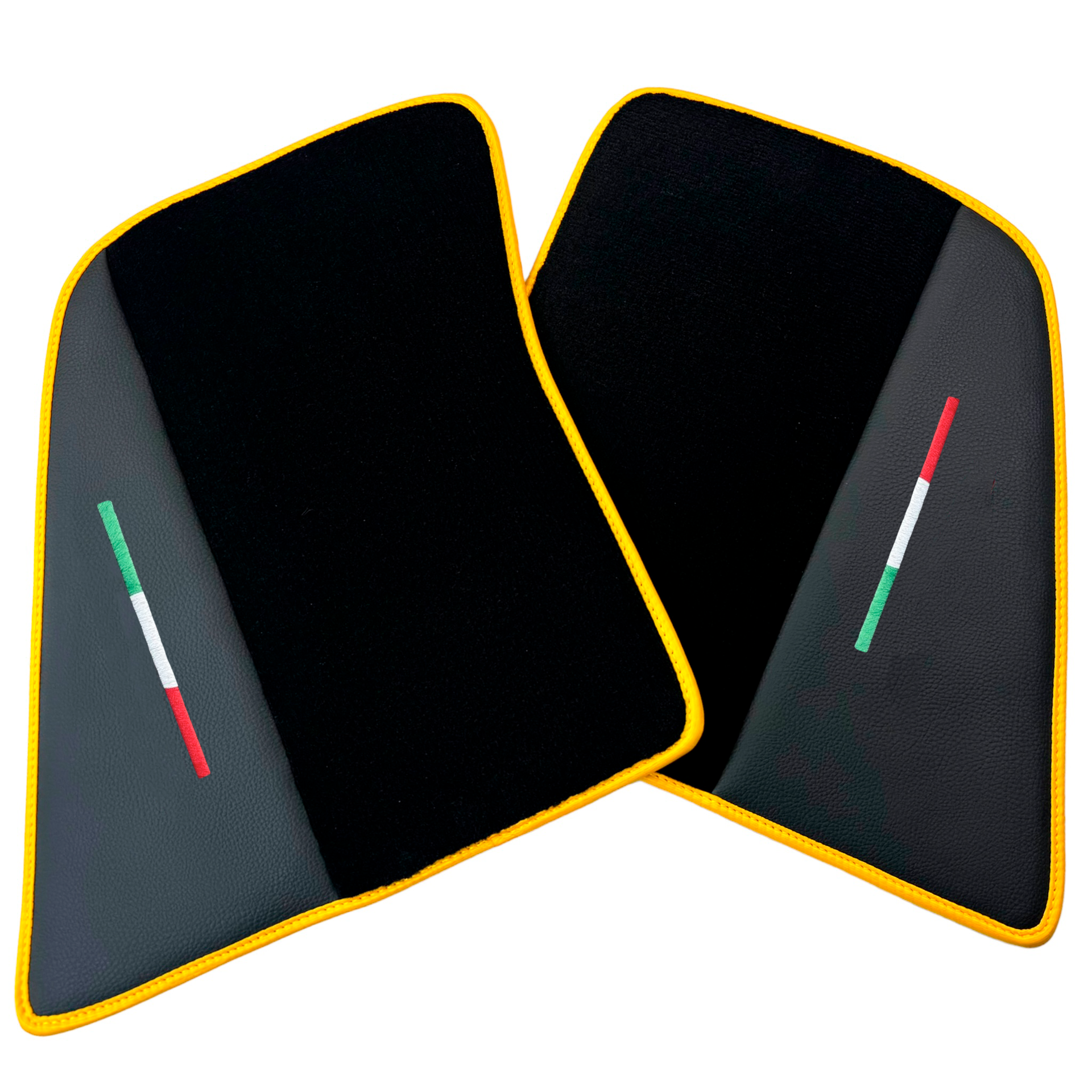 Black Car Mats for Ferrari 296 GTB (2022-2024) with Leather and Yellow Trim