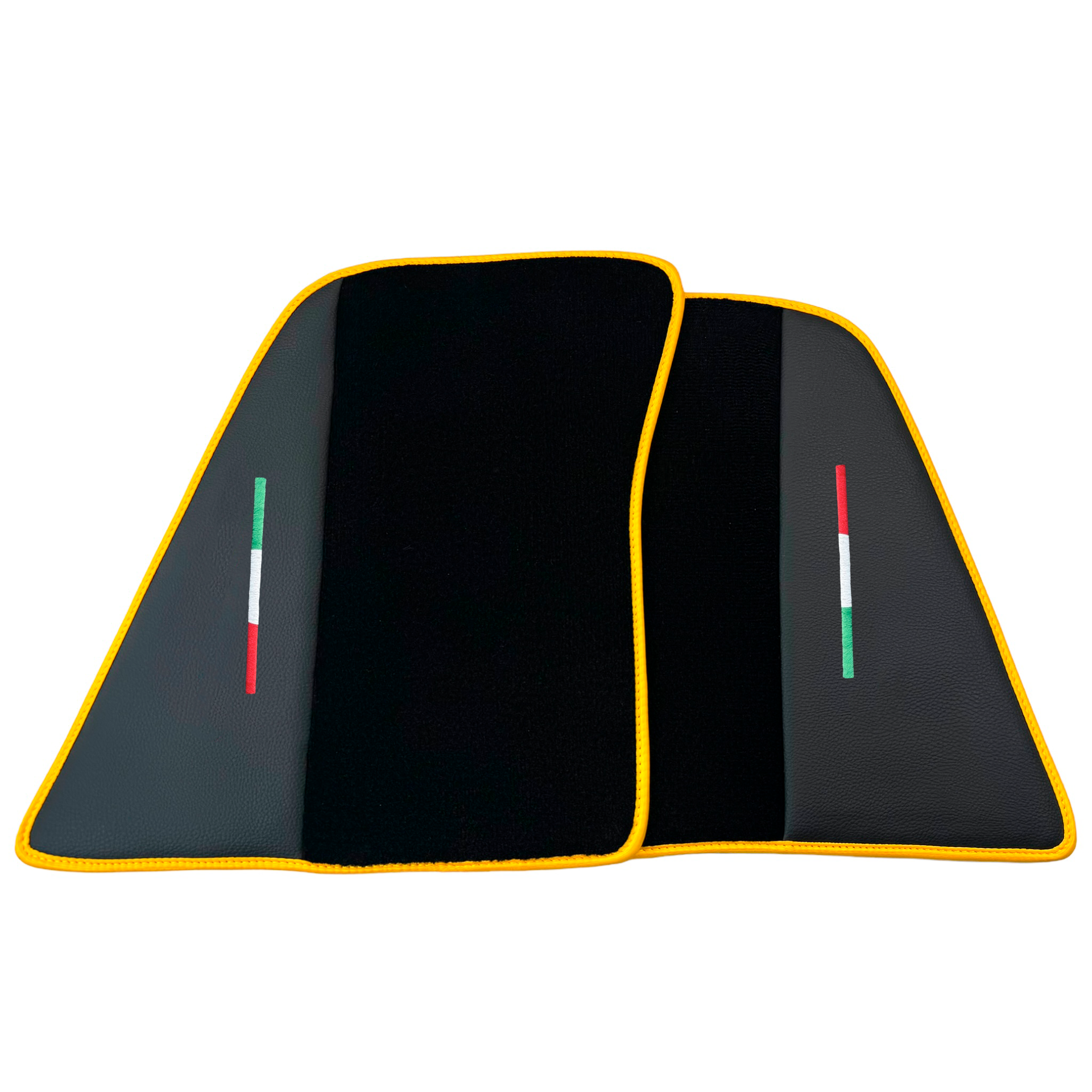 Black Car Mats for Ferrari 296 GTB (2022-2024) with Leather and Yellow Trim