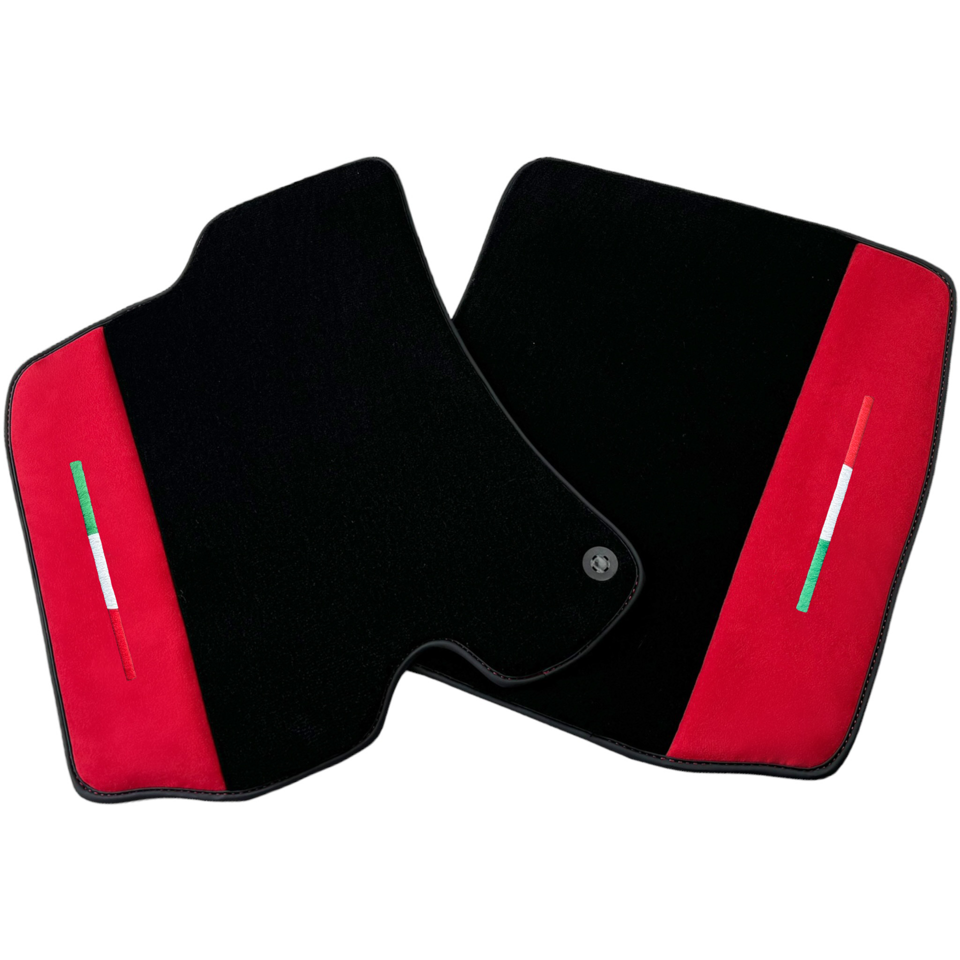 Black Car Mats for Ferrari Portofino M (2018-2023) with Red Alcantara Leather