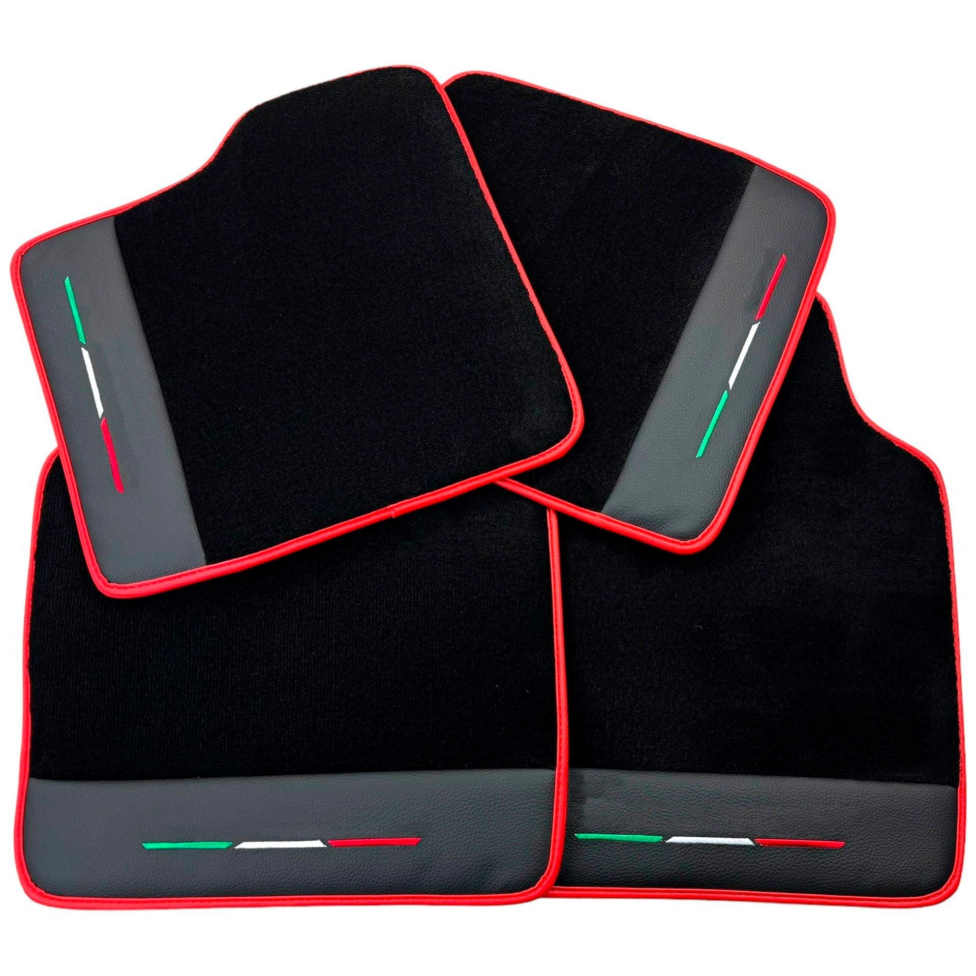 Black Car Mats for Ferrari Purosangue with Leather and Red Trim | Italian Edition