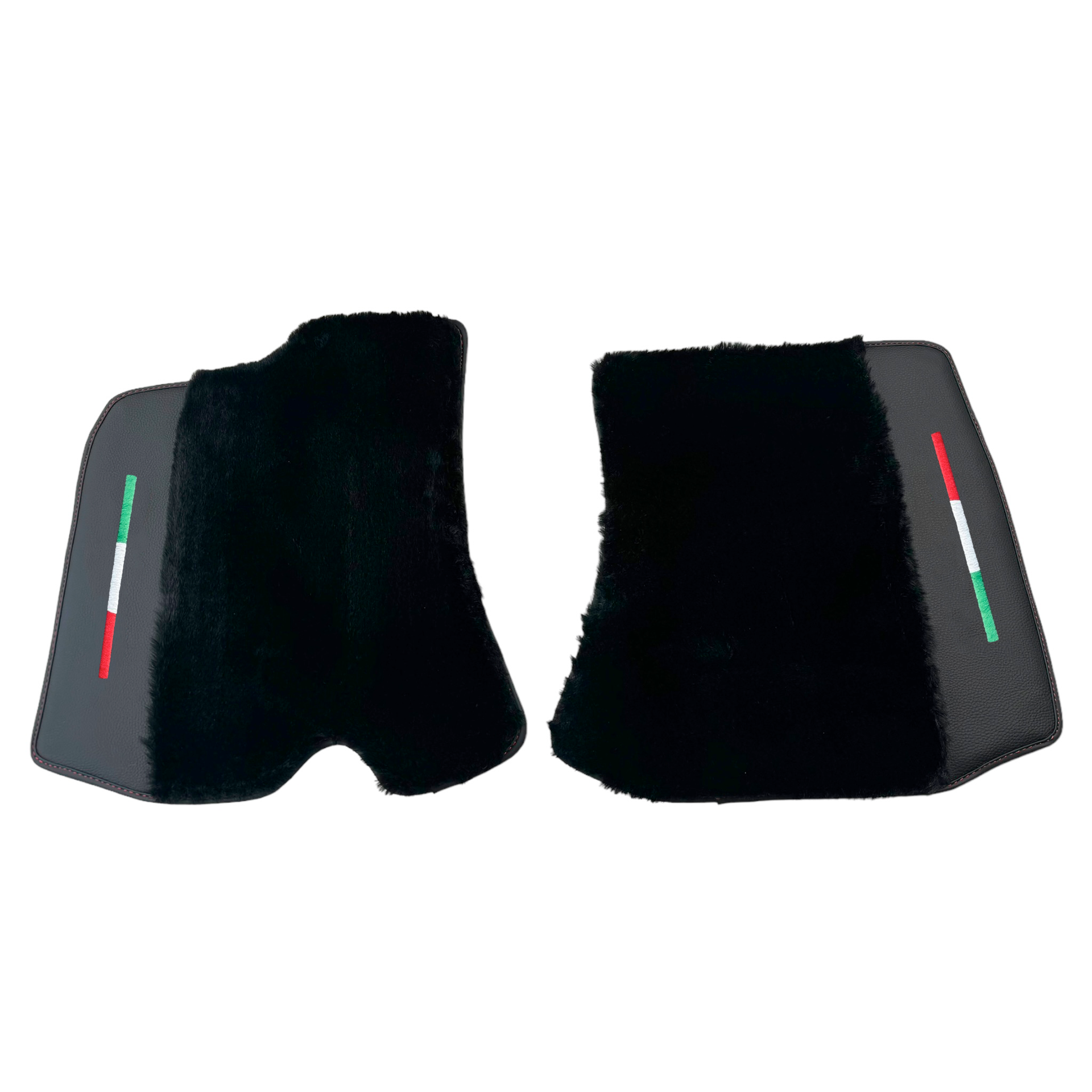 Black Sheepskin Car Mats for Ferrari Portofino M (2018-2023) with Leather