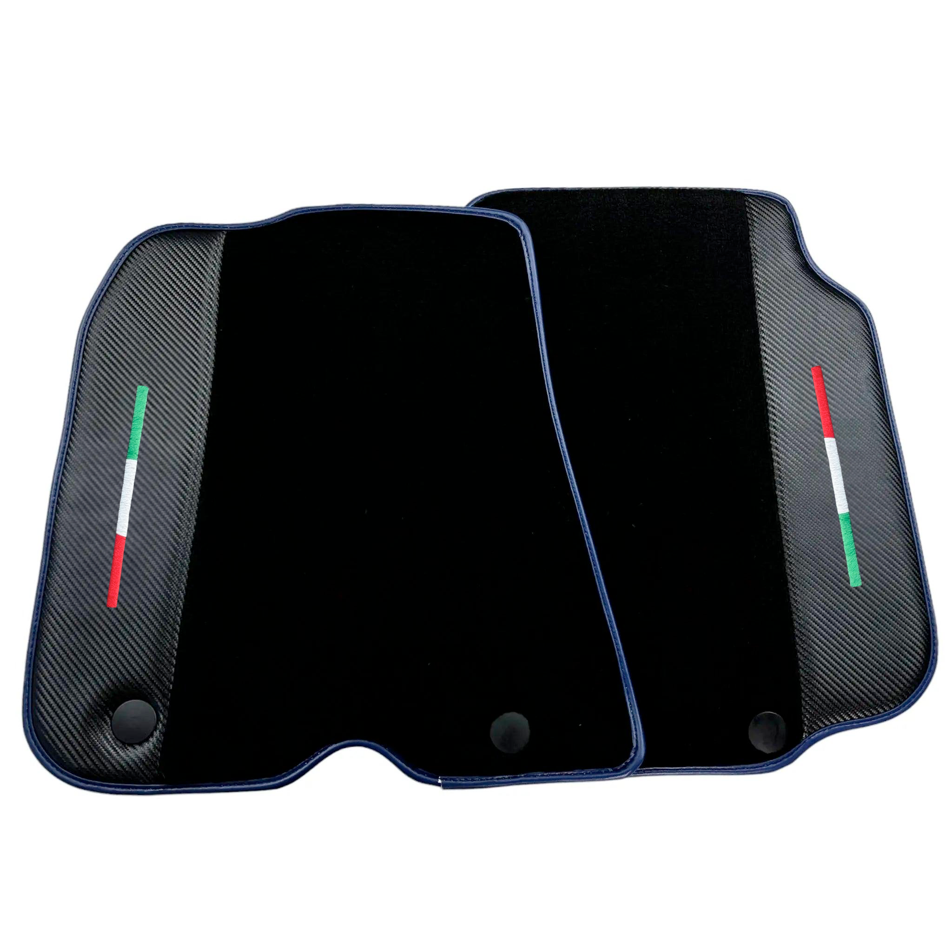 Black Car Mats for Ferrari 812 GTS (2019-2023) with Carbon Leather | Blue Trim