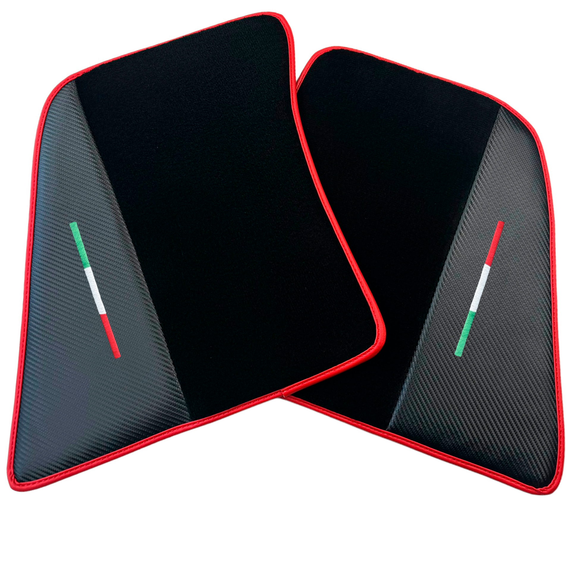 Black Car Mats for Ferrari 296 GTS (2022-2024) with Carbon Fiber | Red Trim