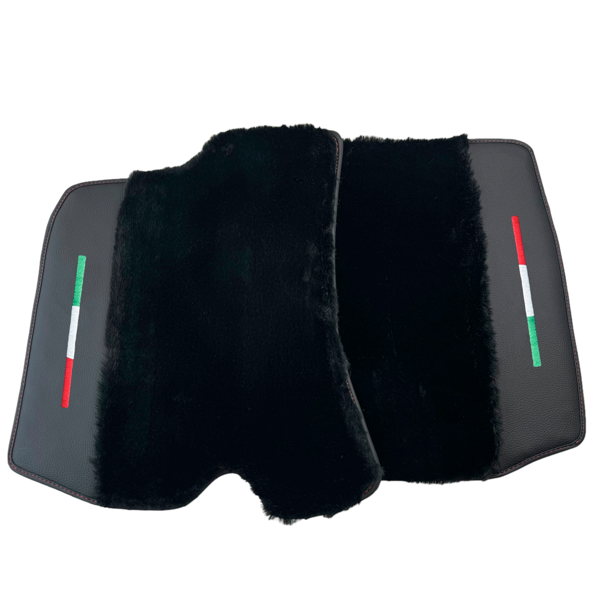 Black Sheepskin Car Mats for Ferrari Portofino M (2018-2023) with Leather