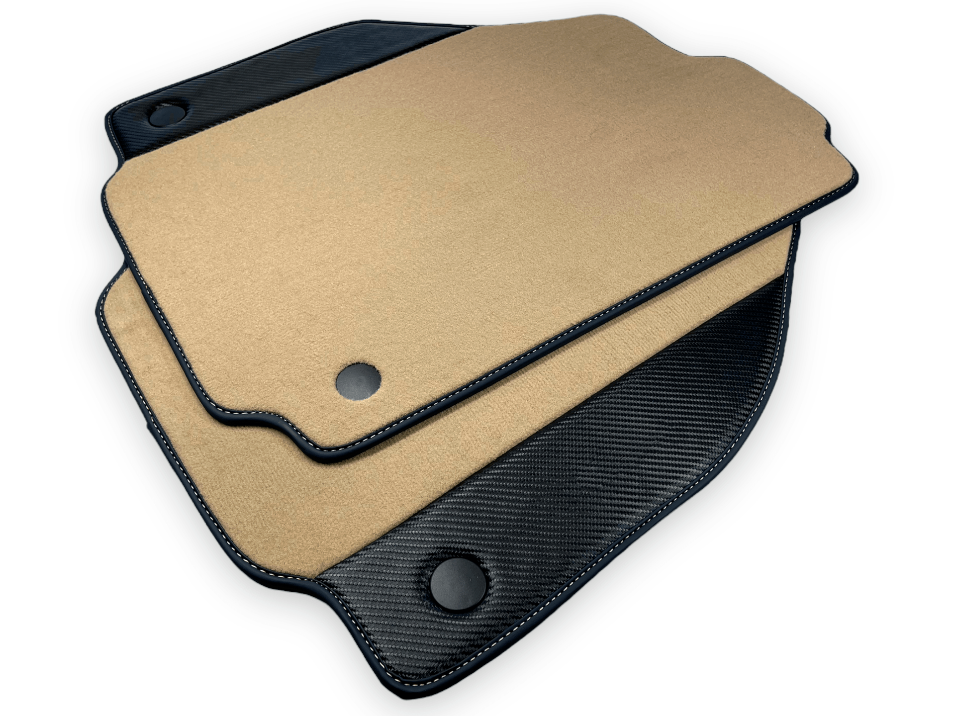 Beige Car Mats For Ferrari 488 Spider 2015-2022 With Carbon Fiber Leather