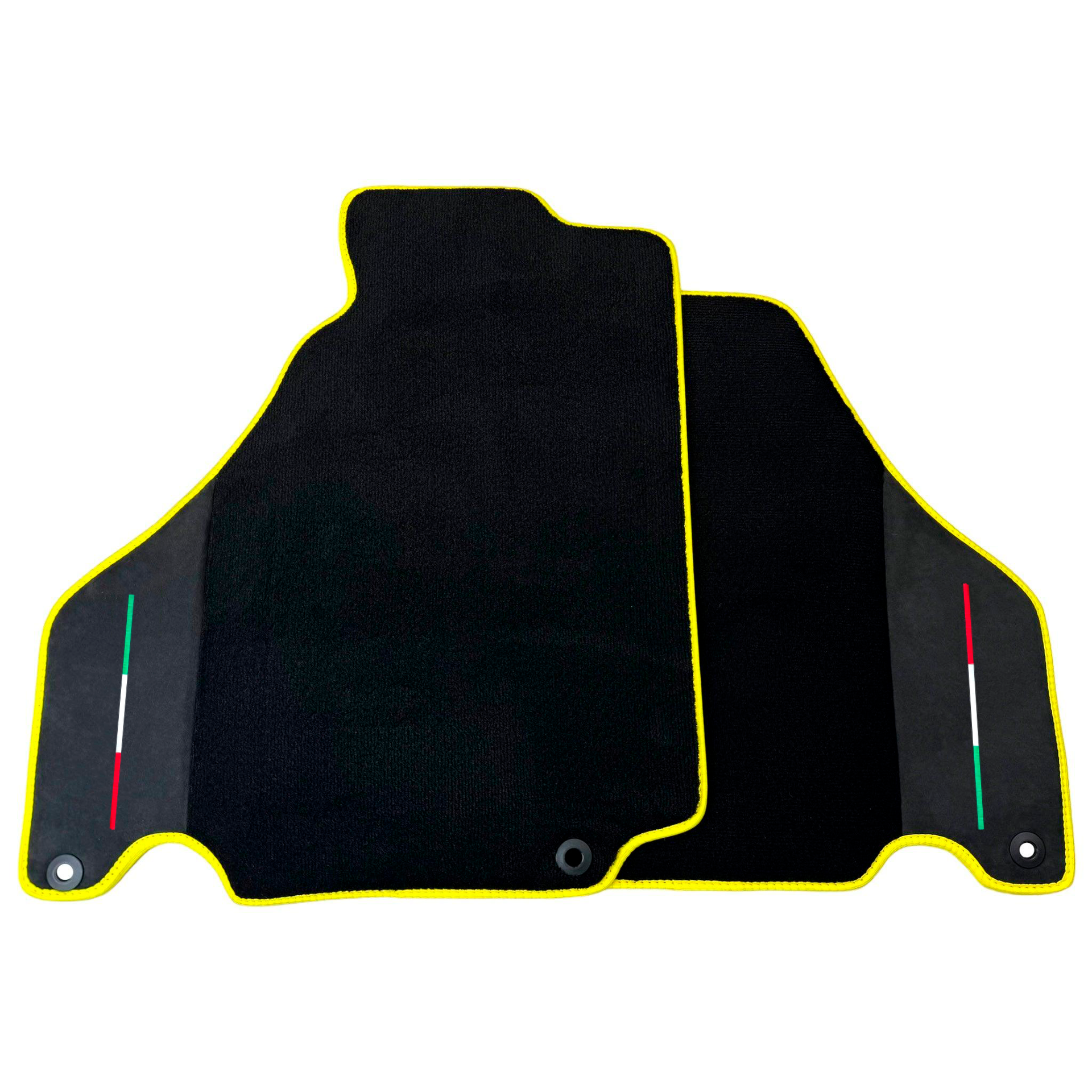 Black Car Mats for Ferrari 360 Spider with Alcantara Leather | Yellow Trim