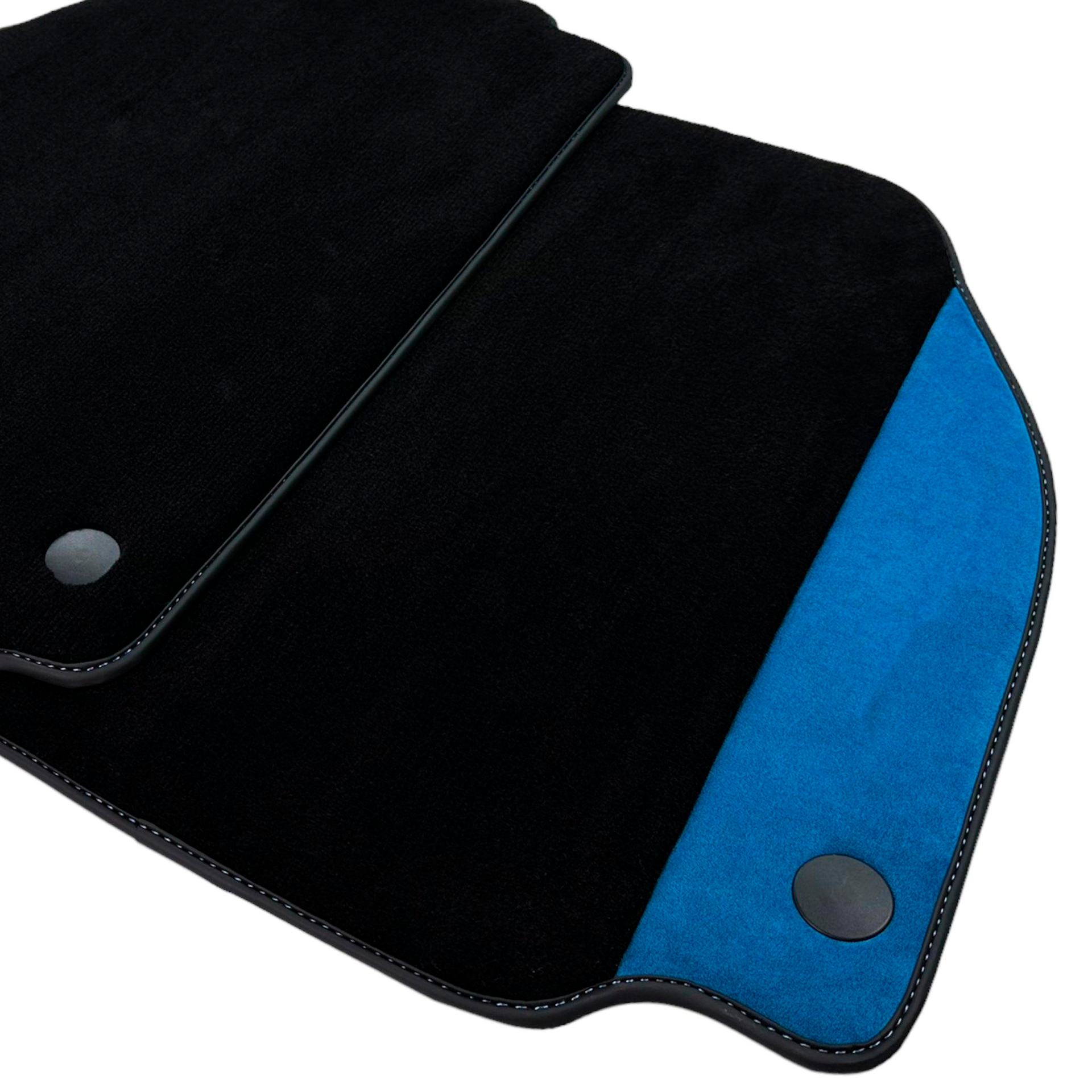 Black Car Mats For Ferrari 488 Spider 2015-2022 With Blue Alcantara Leather