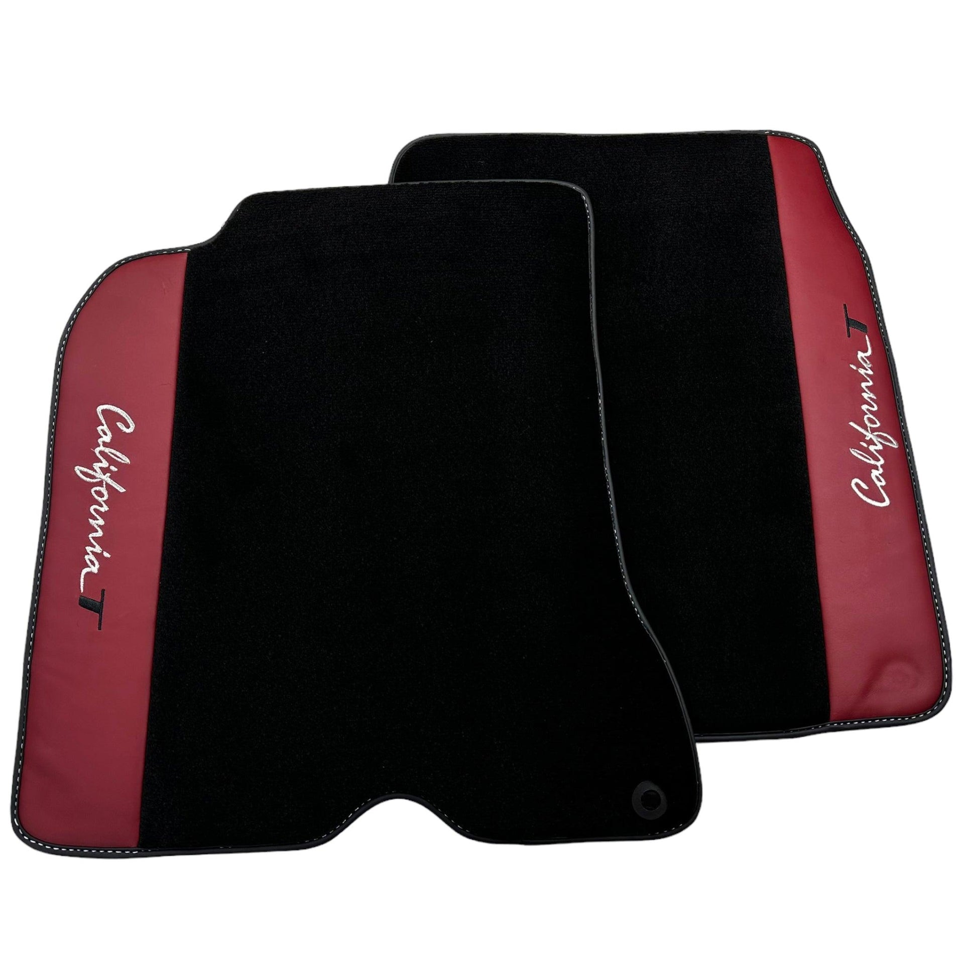 Black Floor Mats for Ferrari California T (2015–2018) with Bordeaux Nappa Leather