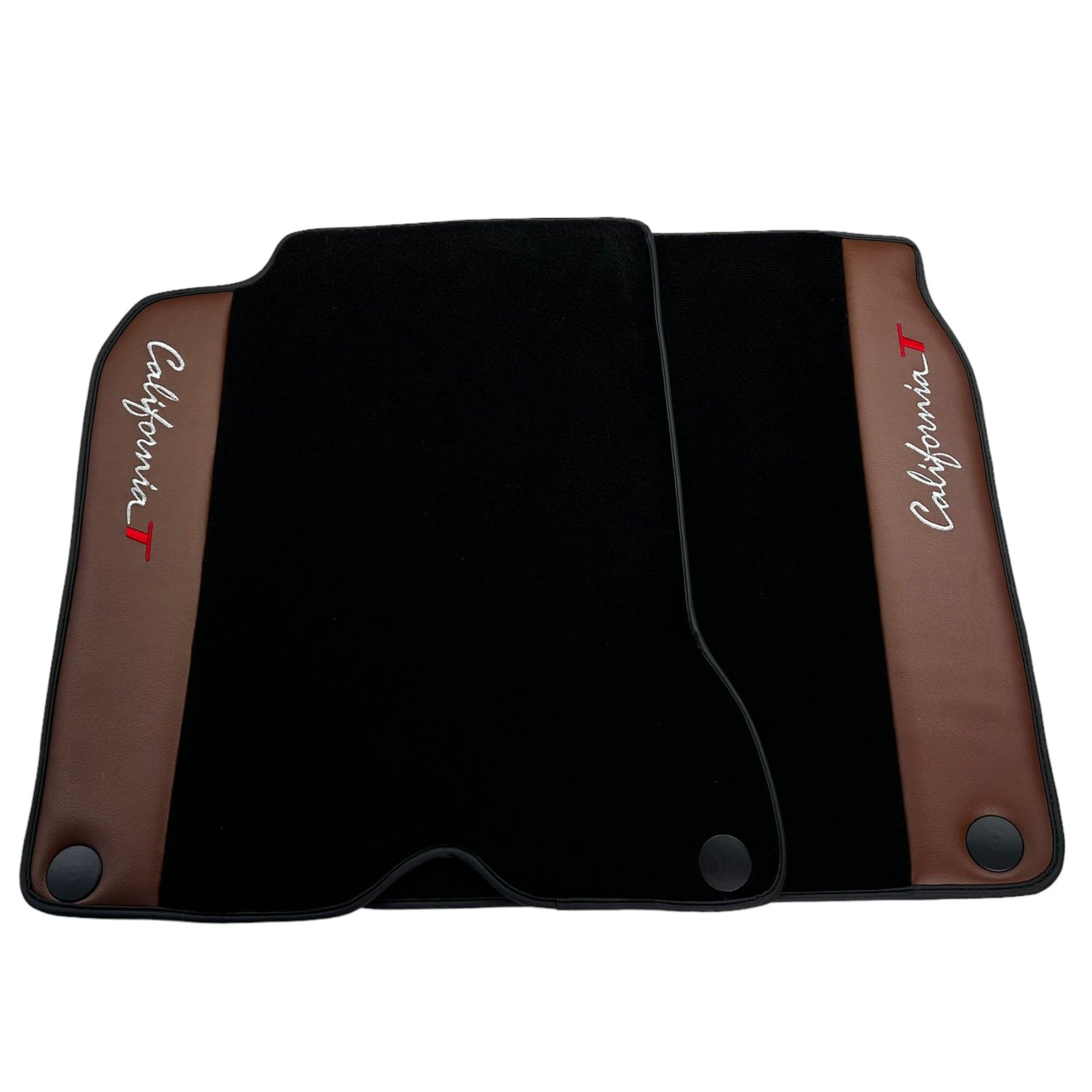 Black Floor Mats For Ferrari California T 2015–2018 with Brown Leather - Scuderia