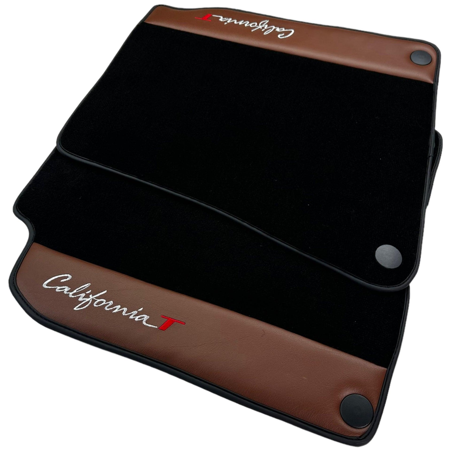 Black Floor Mats For Ferrari California T 2015–2018 with Brown Leather - Scuderia