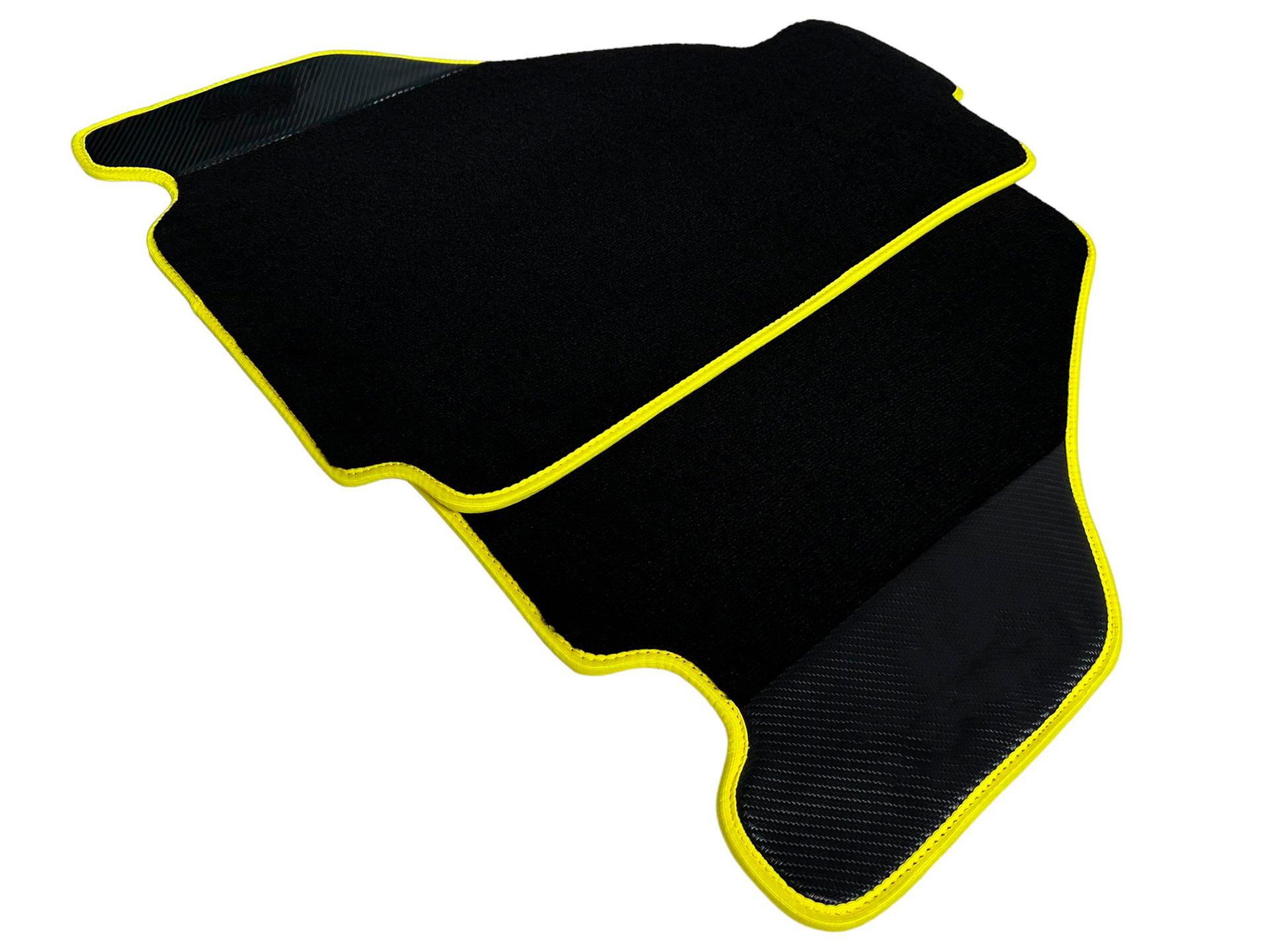 Alfombrillas negras para Ferrari F430 2004-2009 con ribete amarillo de cuero de fibra de carbono