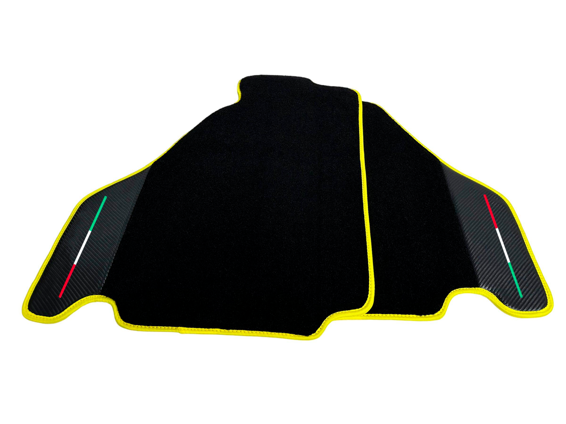 Alfombrillas negras para Ferrari F430 2004-2009 con ribete amarillo de cuero de fibra de carbono