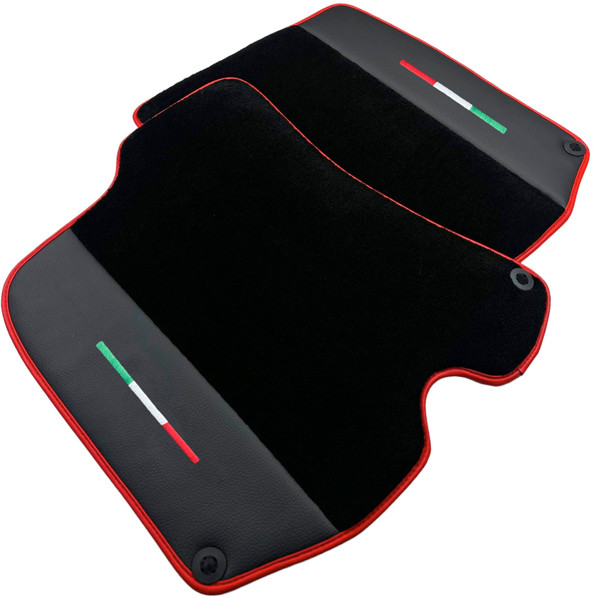 Black Car Mats For Ferrari Portofino (2018-2023) With Leather and Red Trim