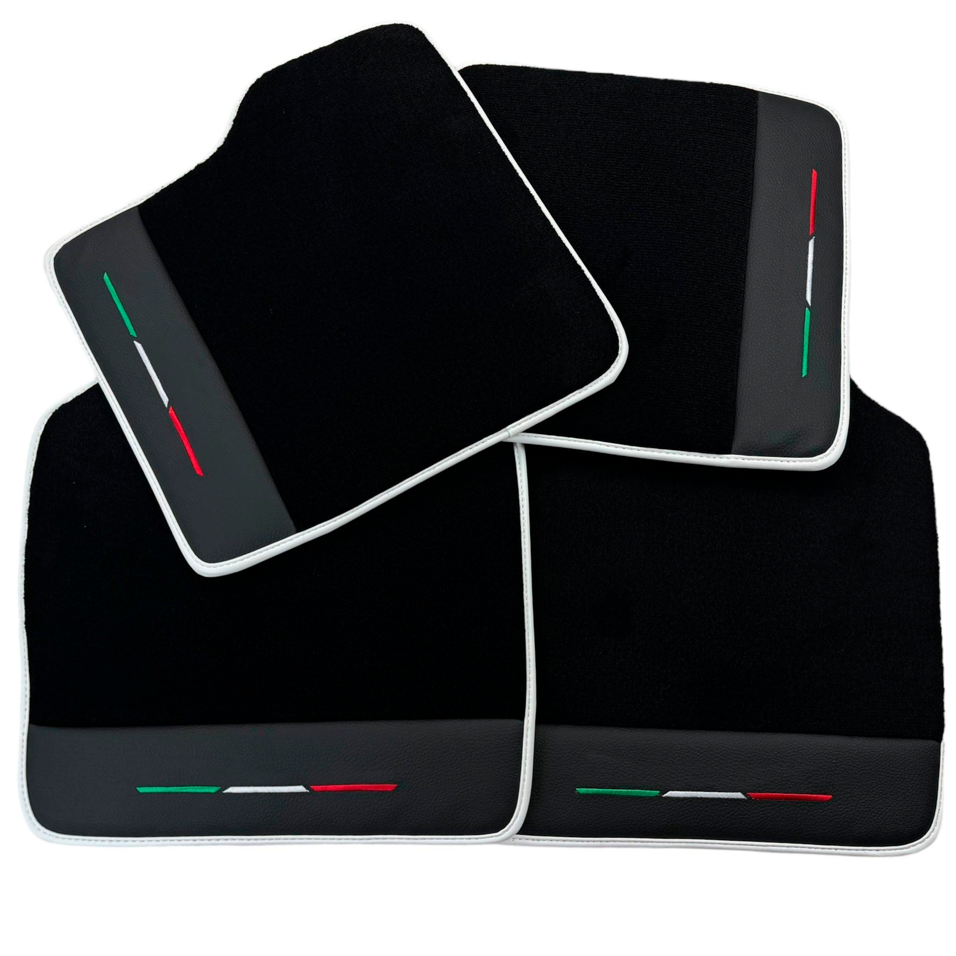 Black Car Mats for Ferrari Purosangue with Leather and White Trim | Italian Edition