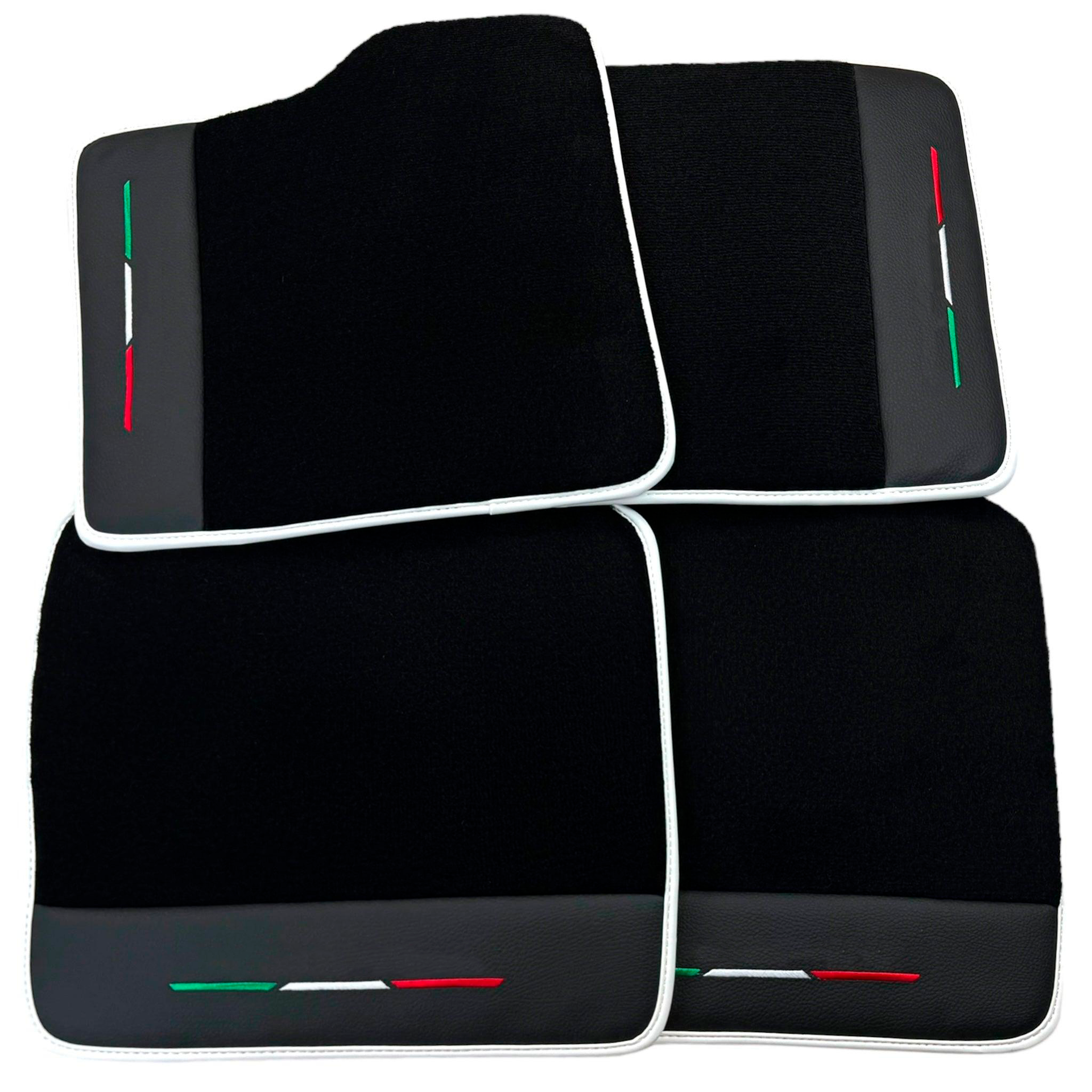 Black Car Mats for Ferrari Purosangue with Leather and White Trim | Italian Edition