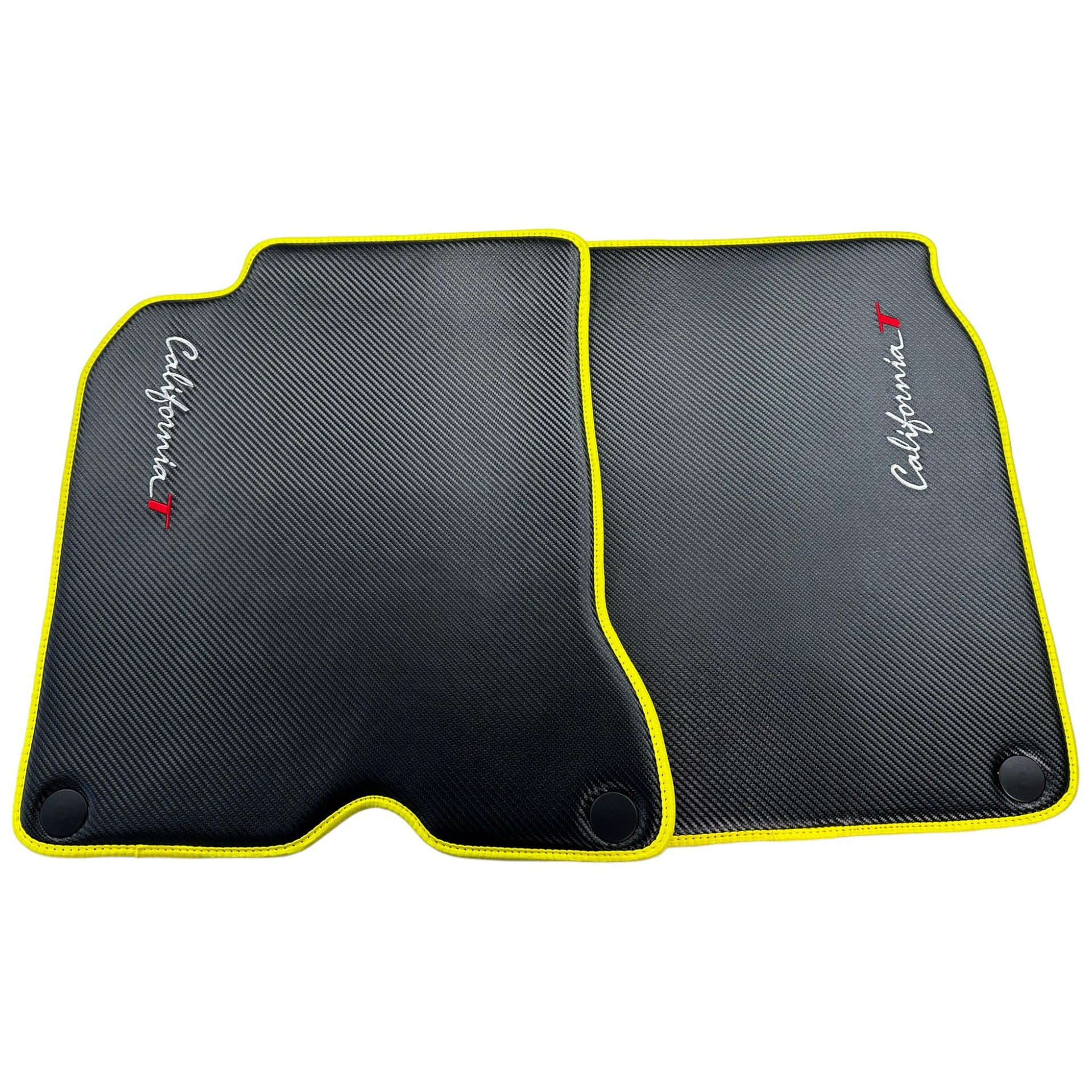 Carbon Fiber Leather Floor Mats For Ferrari California T Convertible (2008-2014) with Yellow Trim