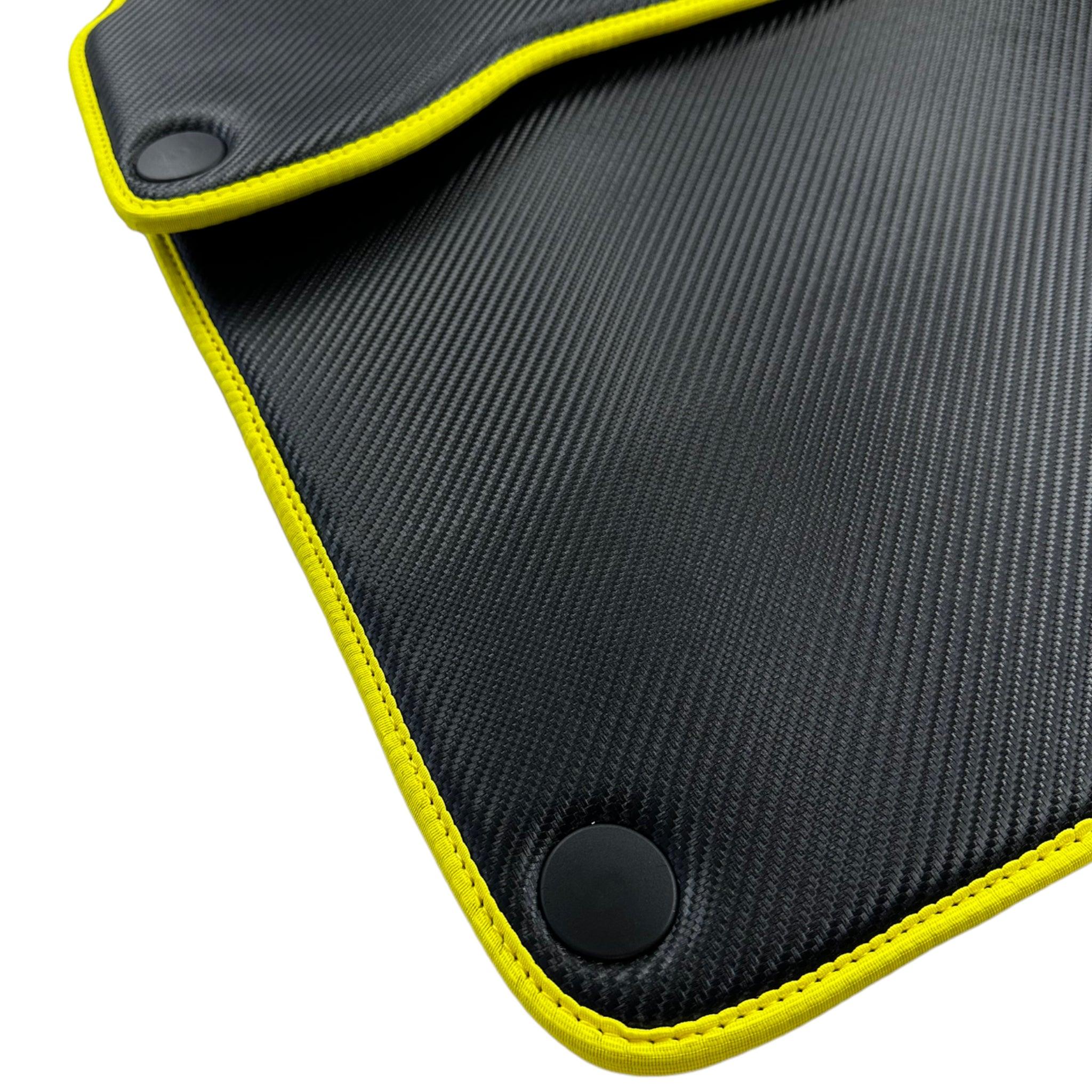 Carbon Fiber Leather Floor Mats For Ferrari California T Convertible (2008-2014) with Yellow Trim