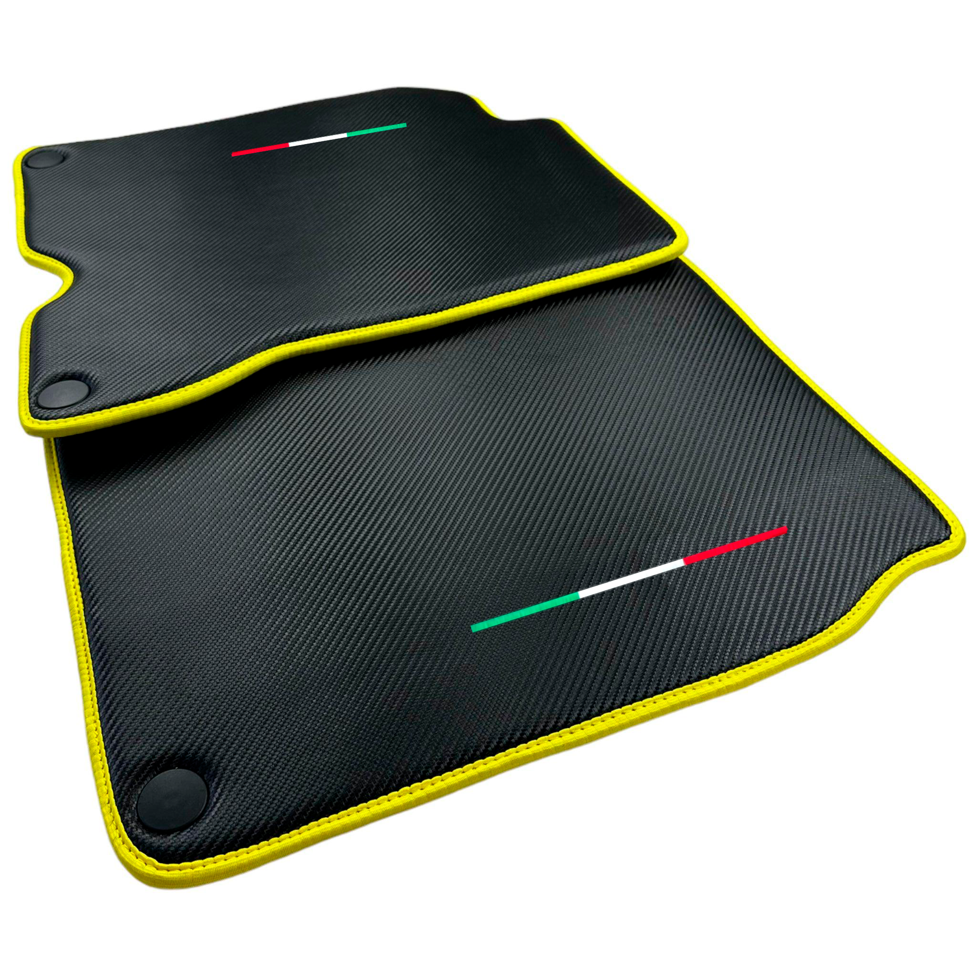 Carbon Fiber Leather Car Mats For Ferrari California T (2015-2018) with Yellow Trim