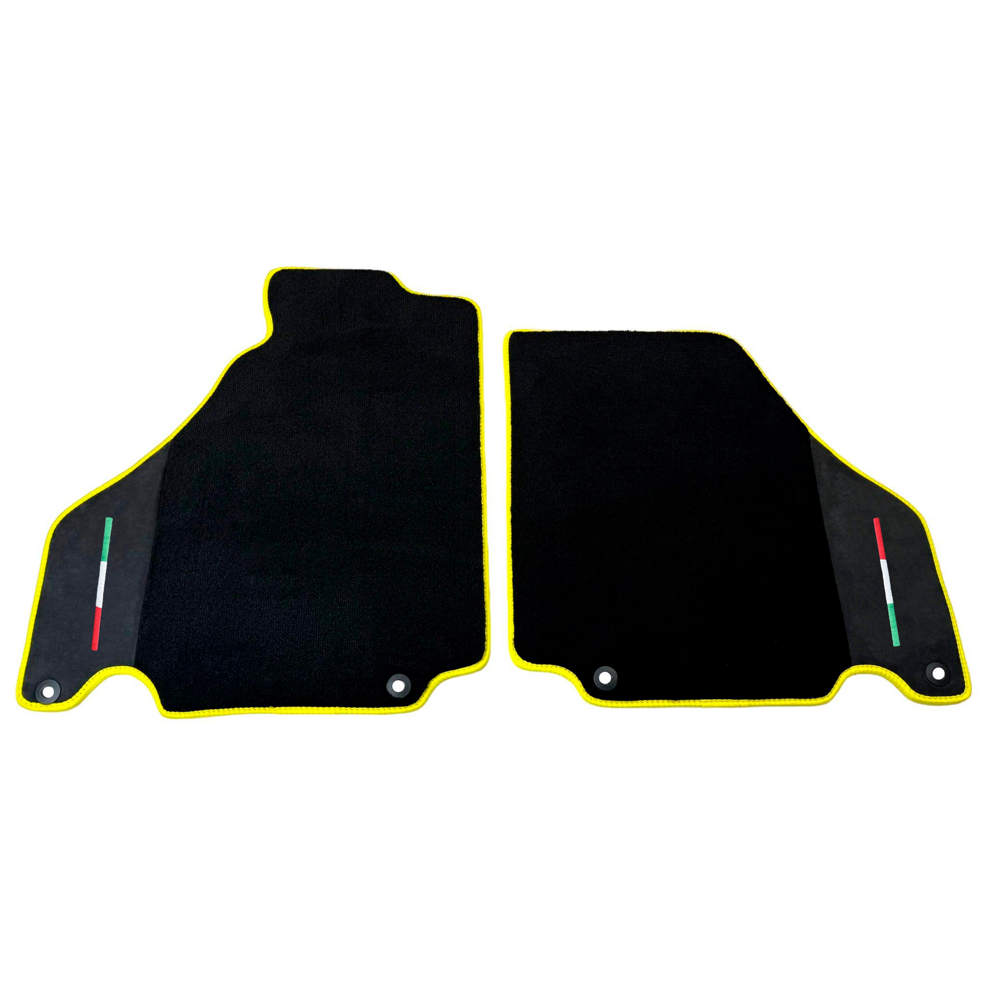 Black Car Mats for Ferrari 360 Spider with Alcantara Leather | Yellow Trim