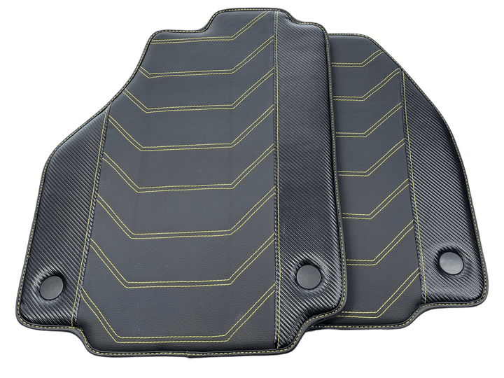 Leather Floor Mats For Ferrari F8 Spider 2019-2022 Yellow Sewing - Scuderia