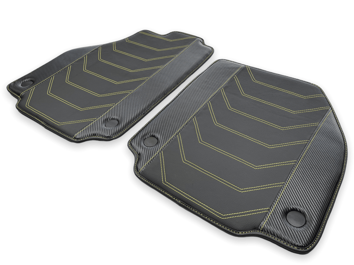 Leather Floor Mats For Ferrari F8 Spider 2019-2022 Yellow Sewing - Scuderia