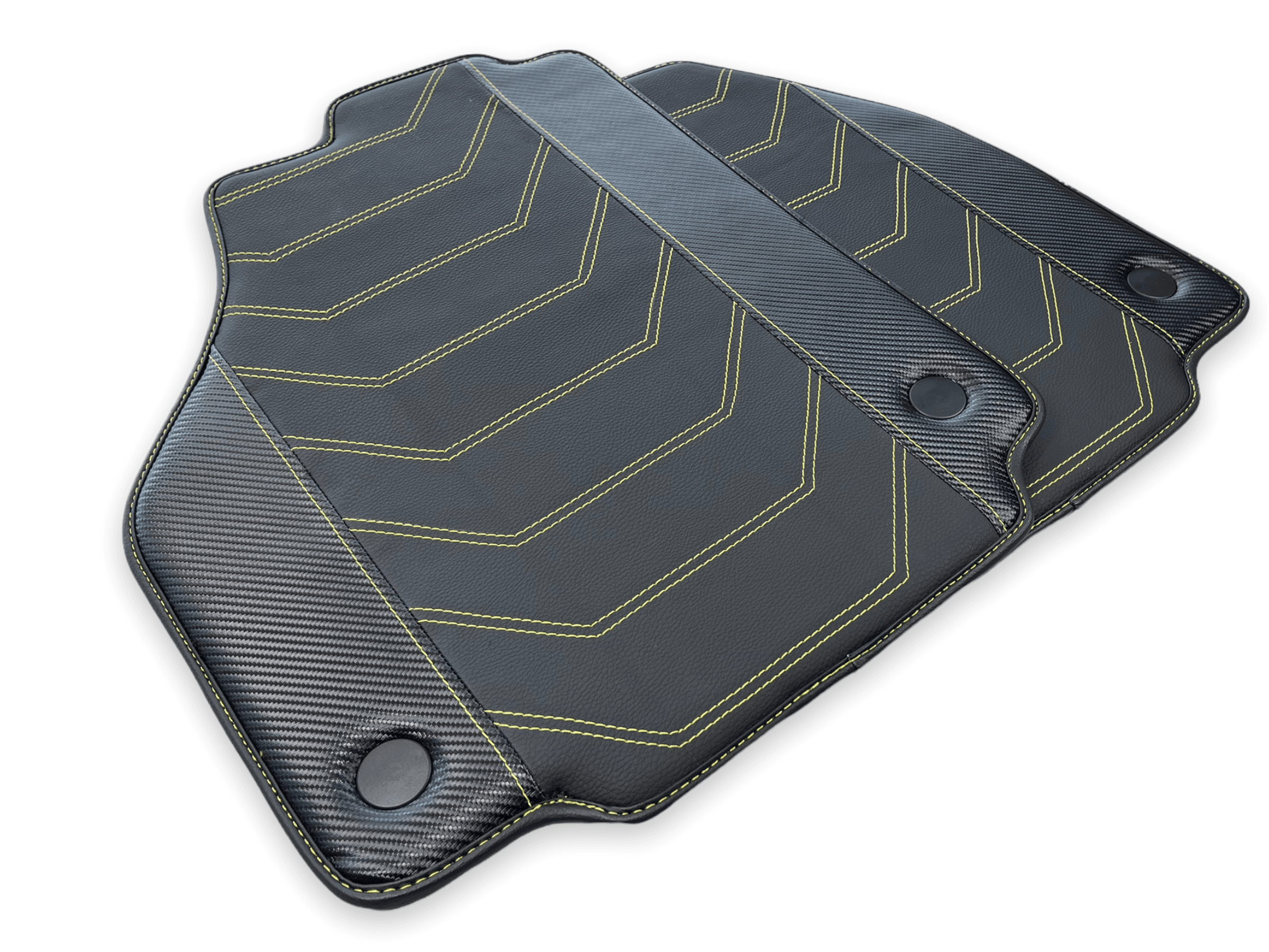 Leather Floor Mats For Ferrari F8 Spider 2019-2022 Yellow Sewing - Scuderia