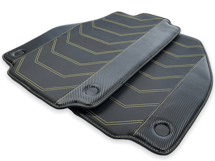 Leather Floor Mats For Ferrari F8 Spider 2019-2022 Yellow Sewing - Scuderia