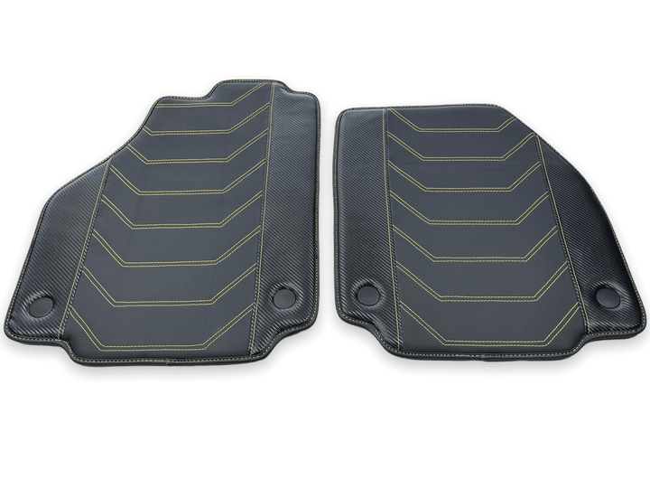 Leather Floor Mats For Ferrari F8 Spider 2019-2022 Yellow Sewing - Scuderia