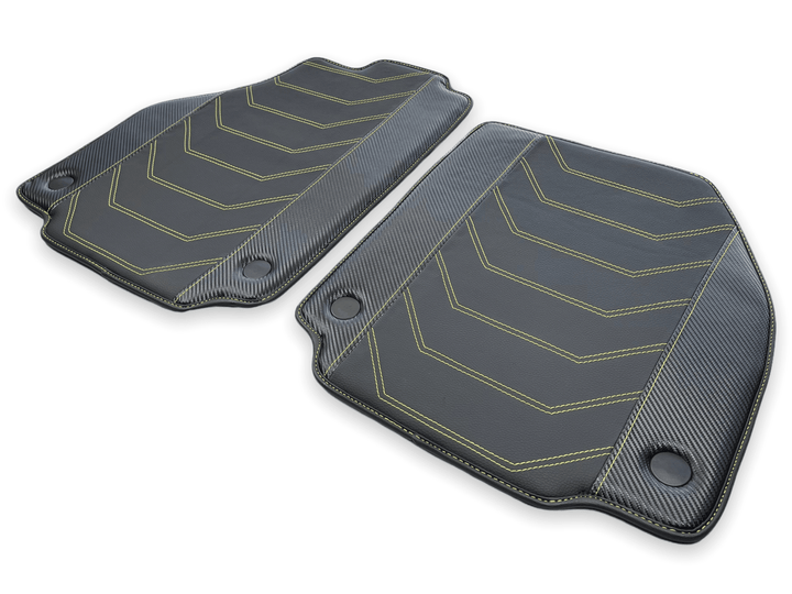 Leather Floor Mats For Ferrari F8 Spider 2019-2022 Yellow Sewing - Scuderia