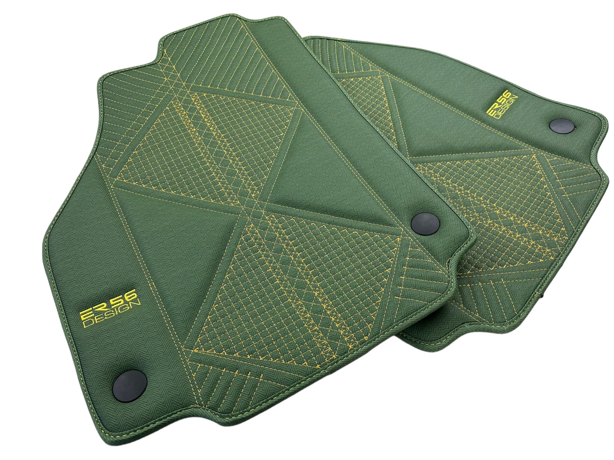 Green Leather Floor Mats For Ferrari 488 Pista Spider (2019-2021) ER56 Design