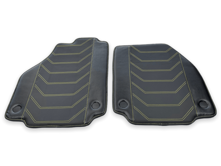 Leather Floor Mats For Ferrari 458 Spider 2012-2015 Black With Yellow Sewing - Scuderia