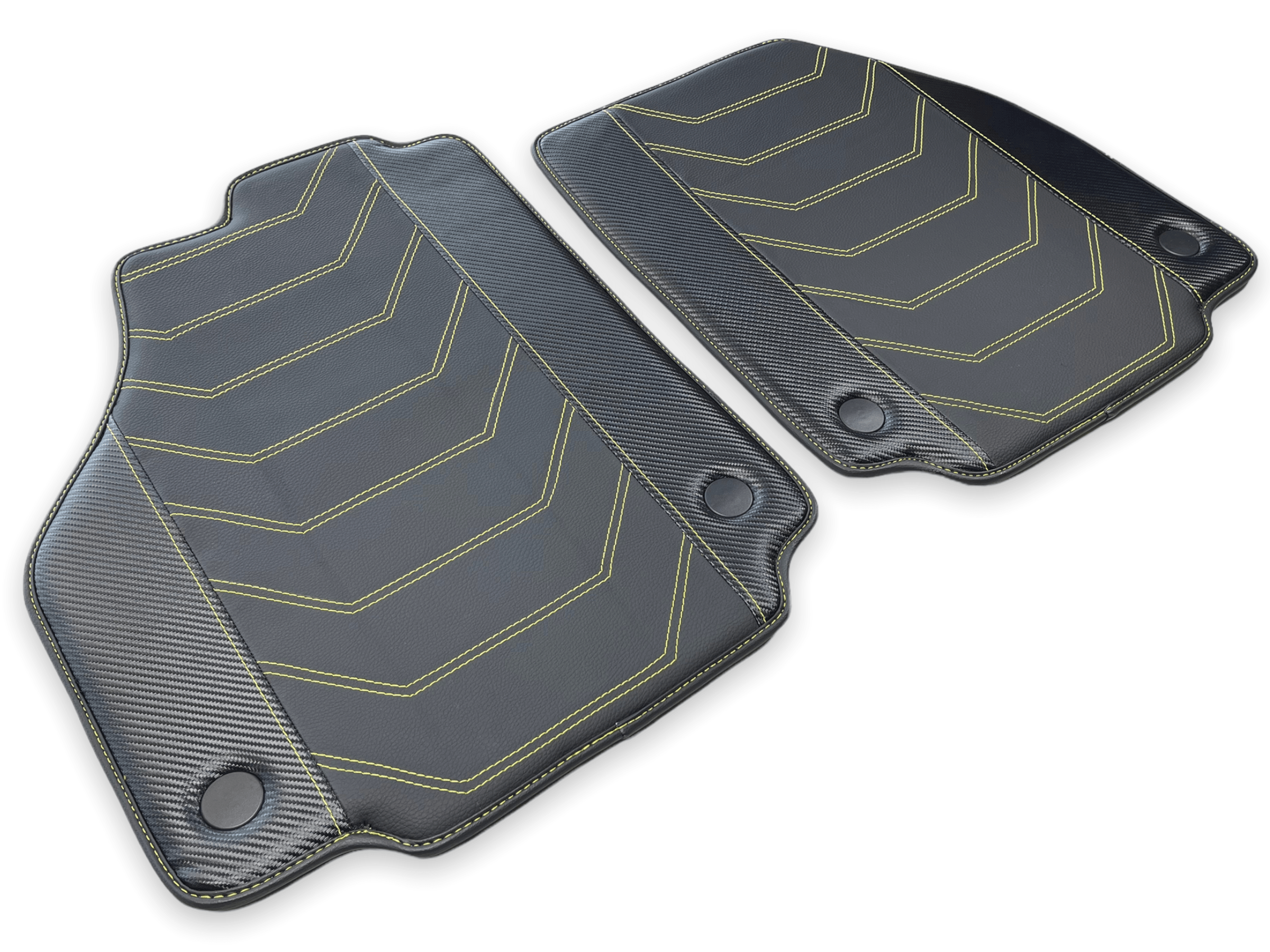 Leather Floor Mats For Ferrari 458 Spider 2012-2015 Black With Yellow Sewing - Scuderia