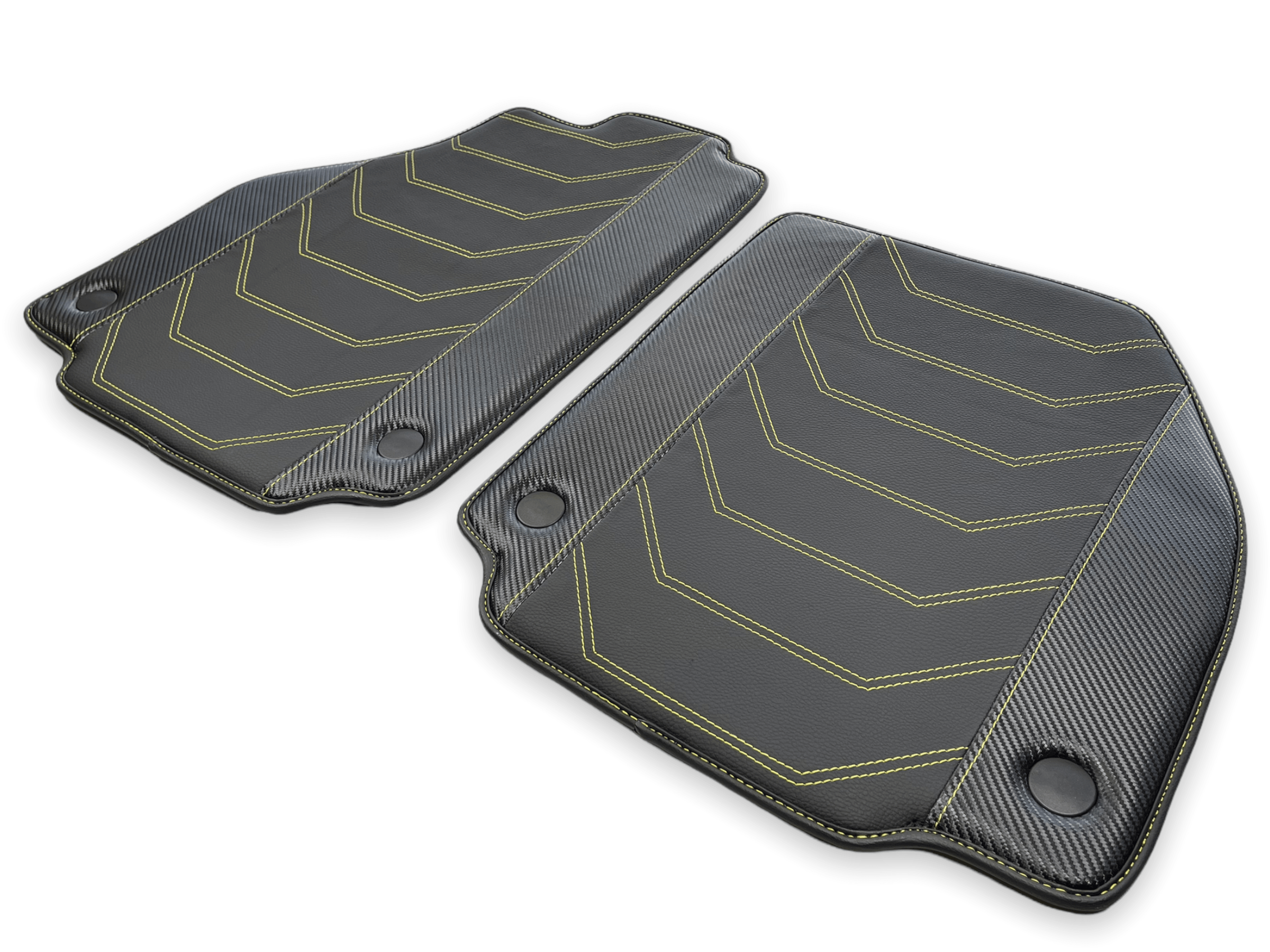 Leather Floor Mats For Ferrari 458 Spider 2012-2015 Black With Yellow Sewing - Scuderia