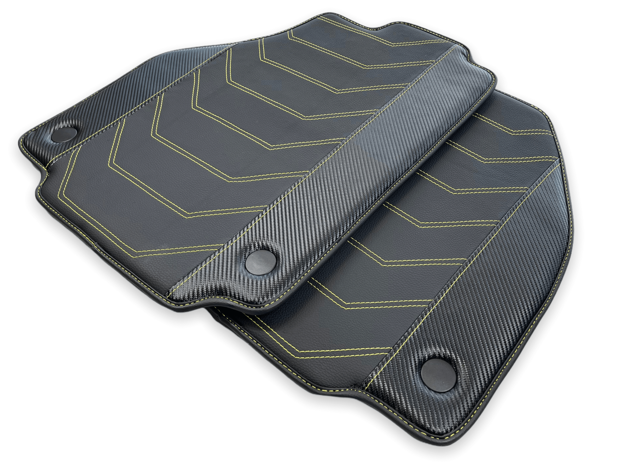 Leather Floor Mats For Ferrari 458 Spider 2012-2015 Black With Yellow Sewing - Scuderia